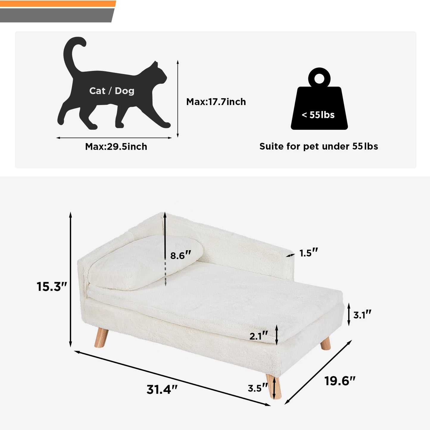 Sofá cama elevado nórdico para mascotas con cojín acogedor impermeable