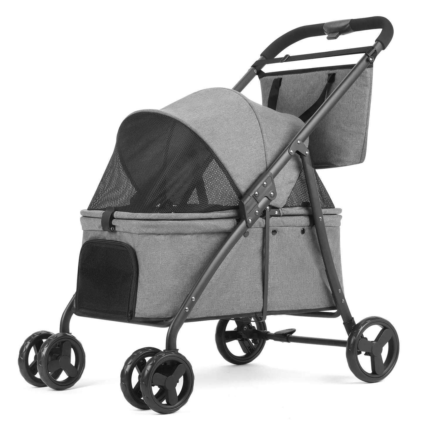 Foldable Pet Stroller – 4-Wheel Travel Buggy with Storage Bag for Dogs & Cats