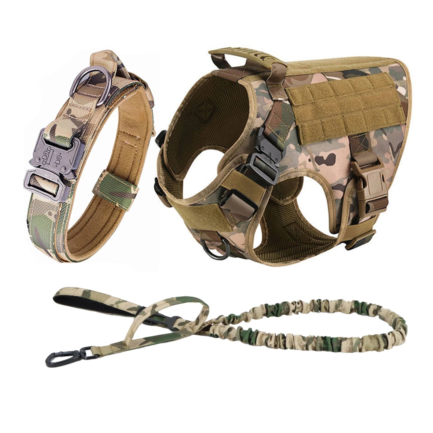 Tactical Dog Harness Set with Leash, Collar & MOLLE Pouches