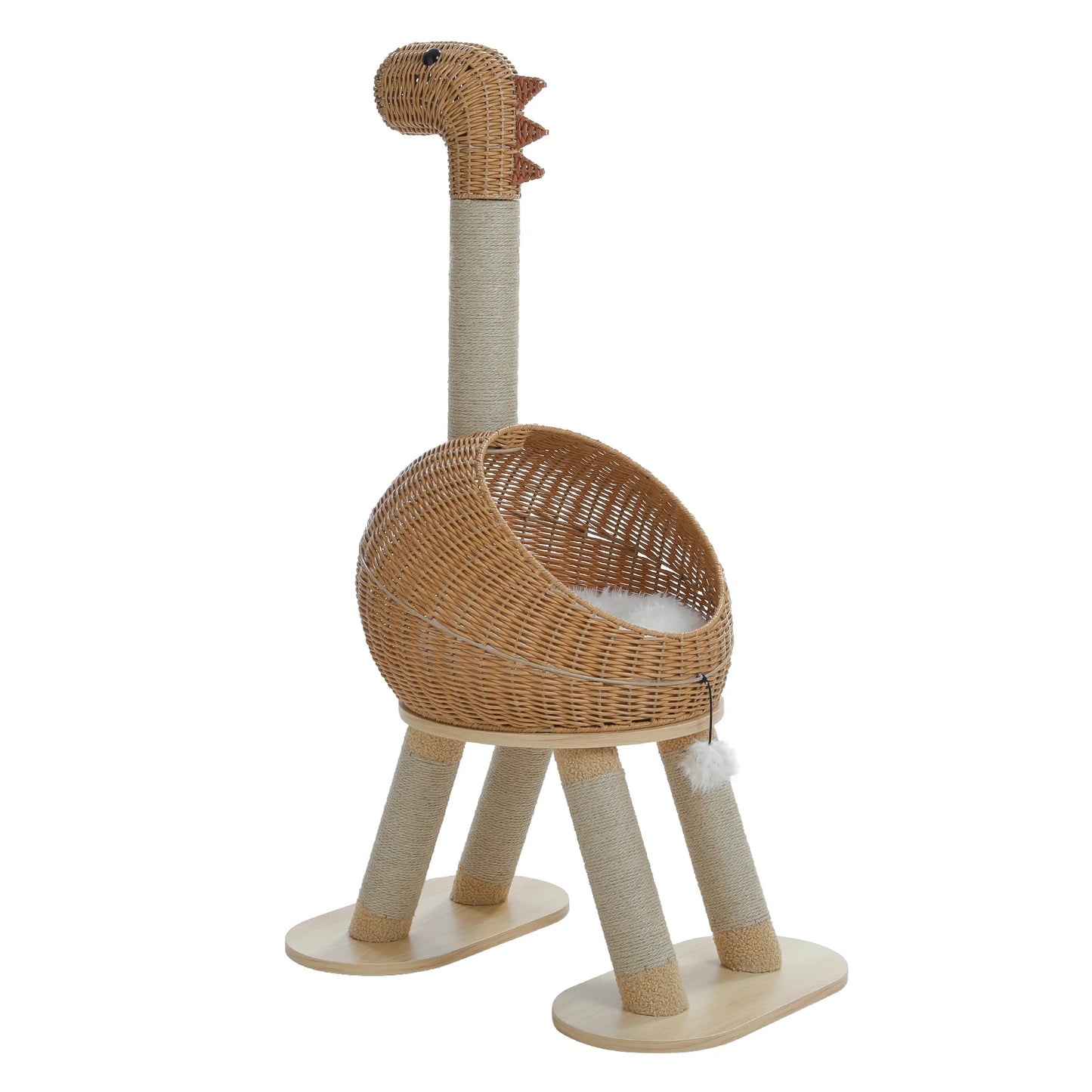 Dinosaur Cat Tree Tower with Rattan Condo & Sisal Scratching Posts