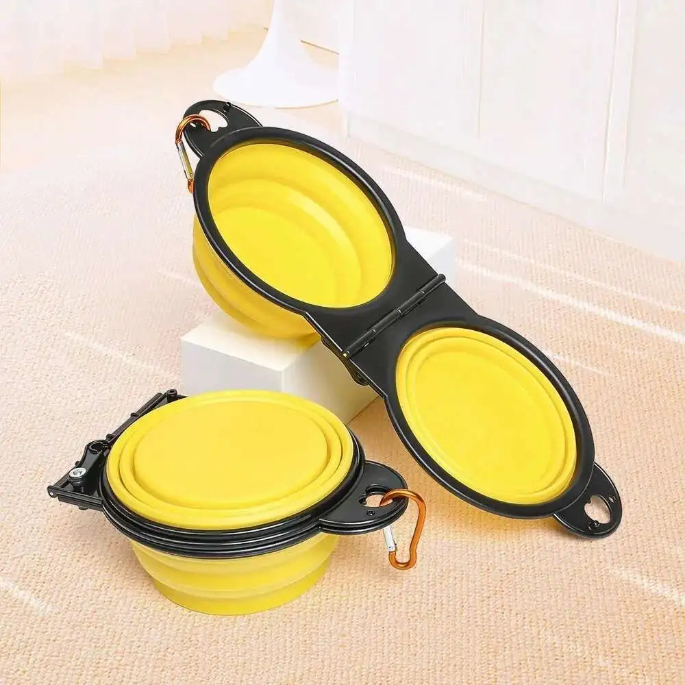 2-in-1 Collapsible Dog Travel Bowl – Double Folding Food & Water Bowl Portable Outdoor Feeder