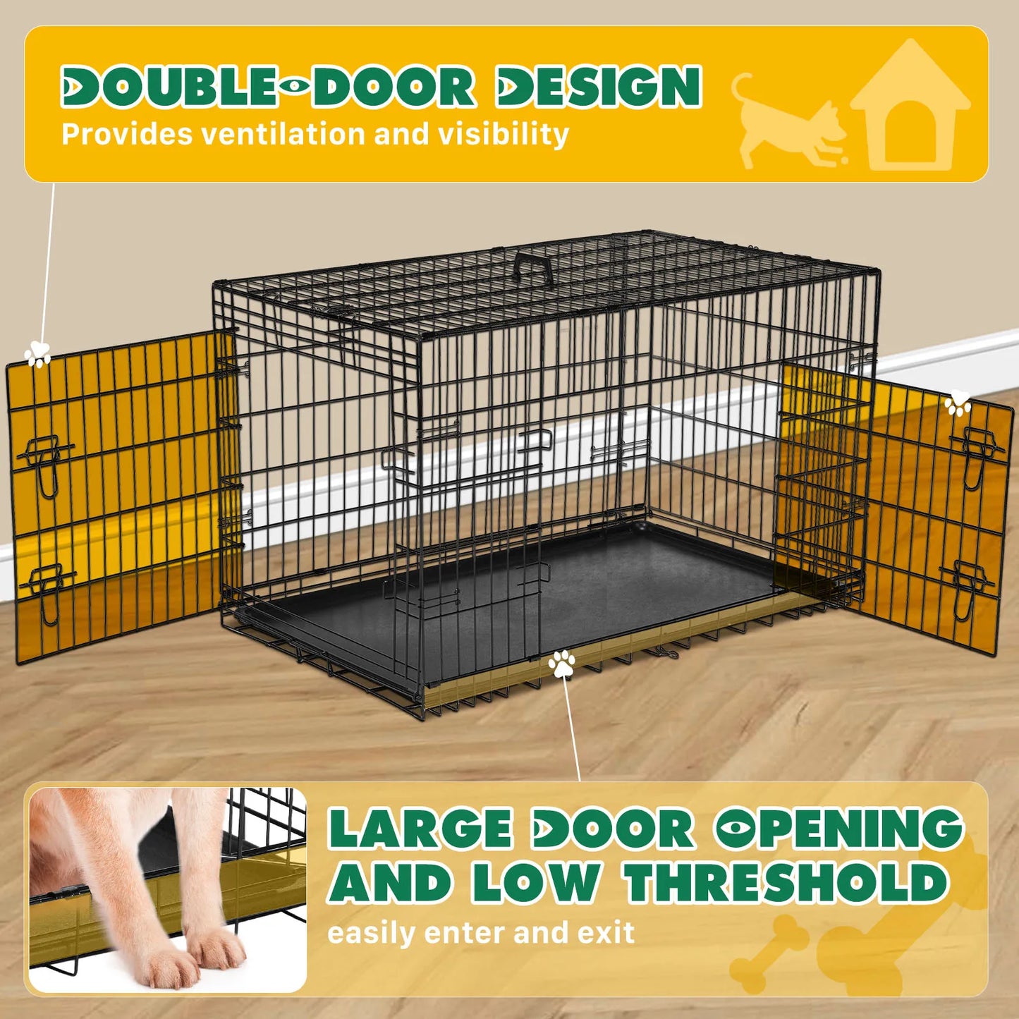 Foldable Dog Kennel with Tray – Indoor & Outdoor Use