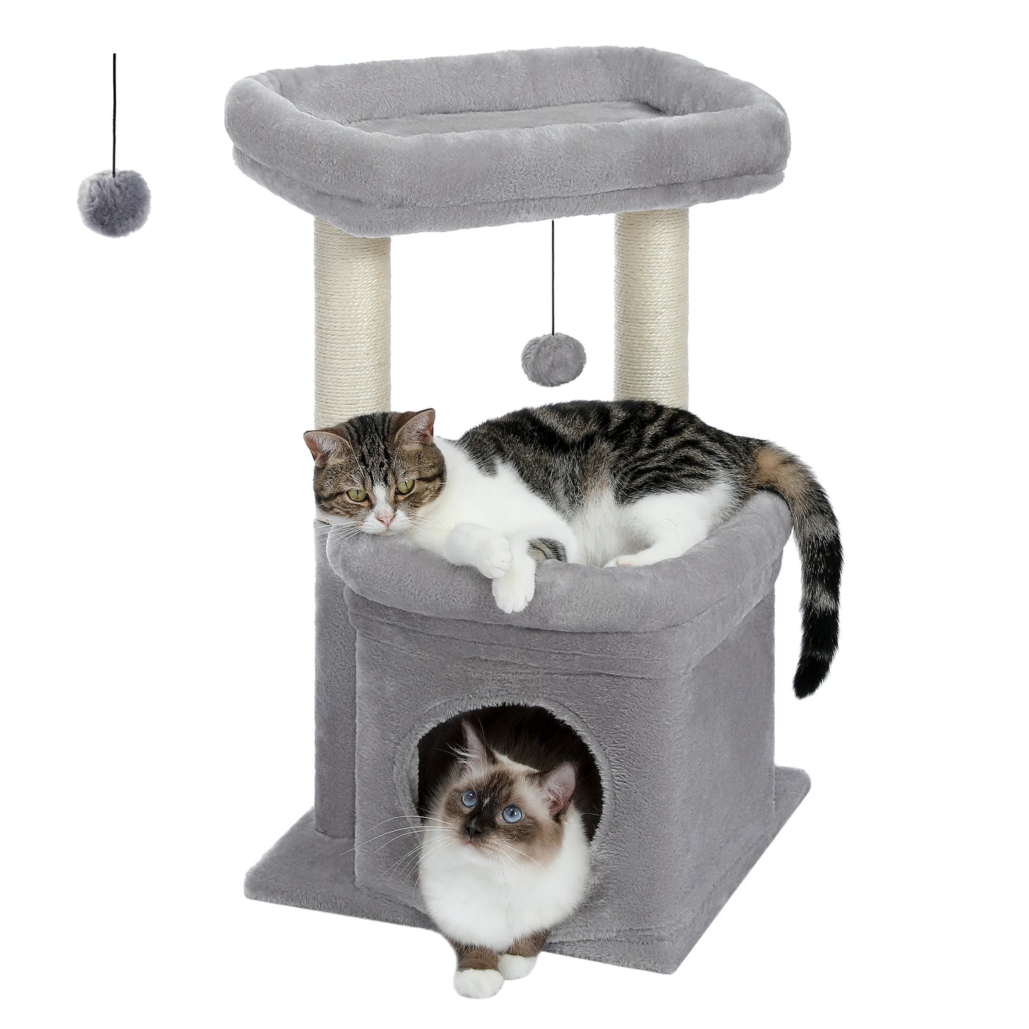 Cat Tree Tower – Cozy Condo, Wide Perch & Sisal Posts with Plush & Pom-Pom Toy