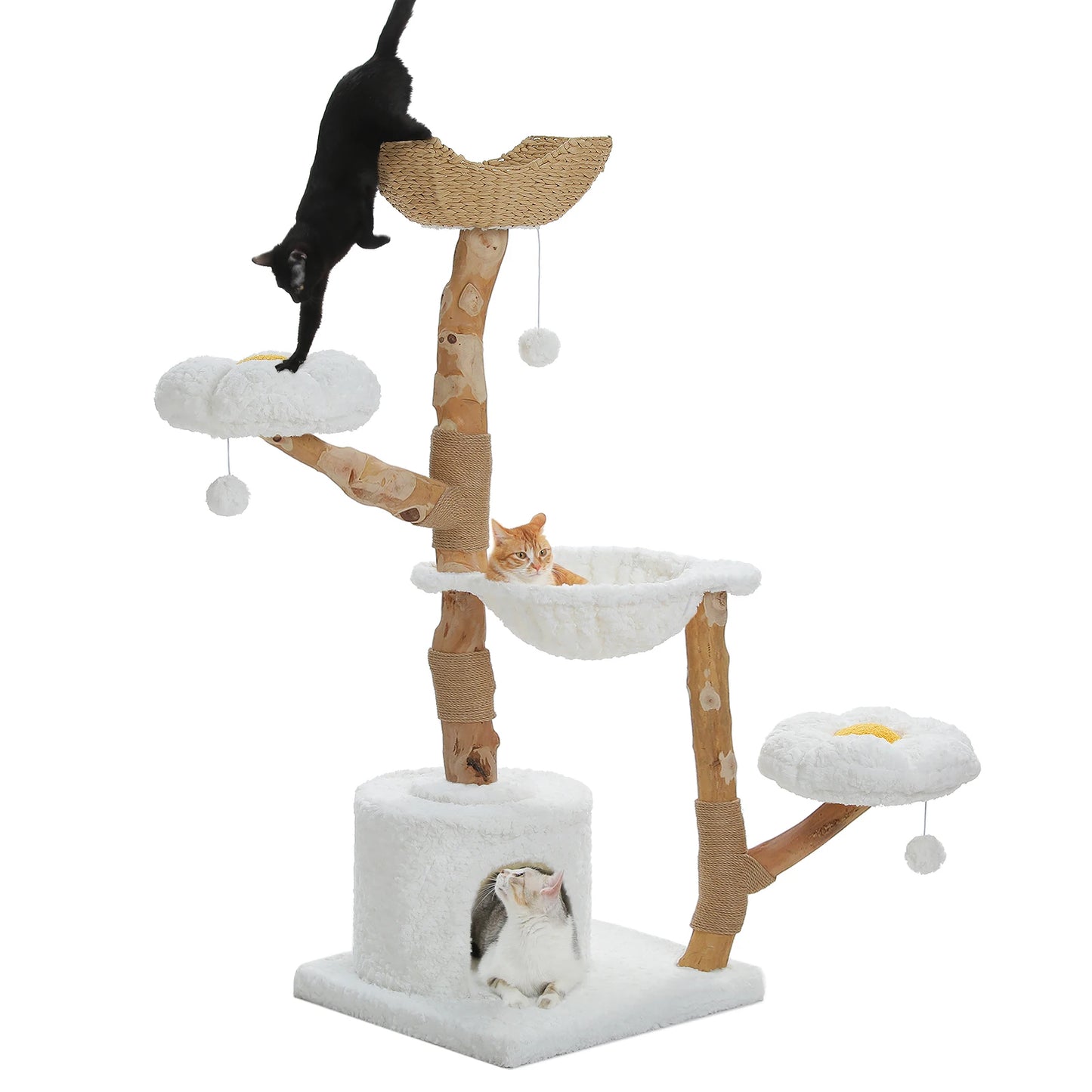 Großer Katzenkratzbaum mit Sisal-Kratzstamm, Weidenkorb-Bett, Blumen-Katzenhöhle, moderne Katzenmöbel für den Innenbereich, Katzenzubehör
