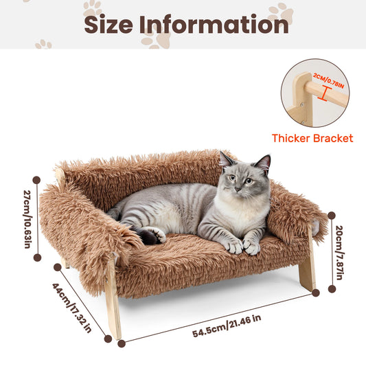 Luxury Raised Cat Sofa Bed with Plush Cushion & Wooden Legs