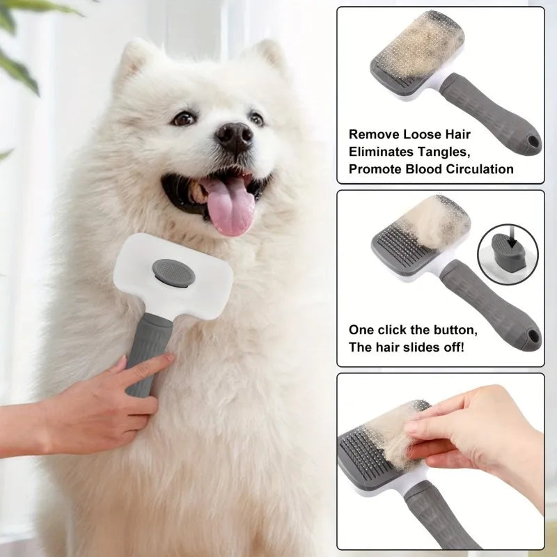 One-Button Pet Deshedding Brush for Dogs & Cats