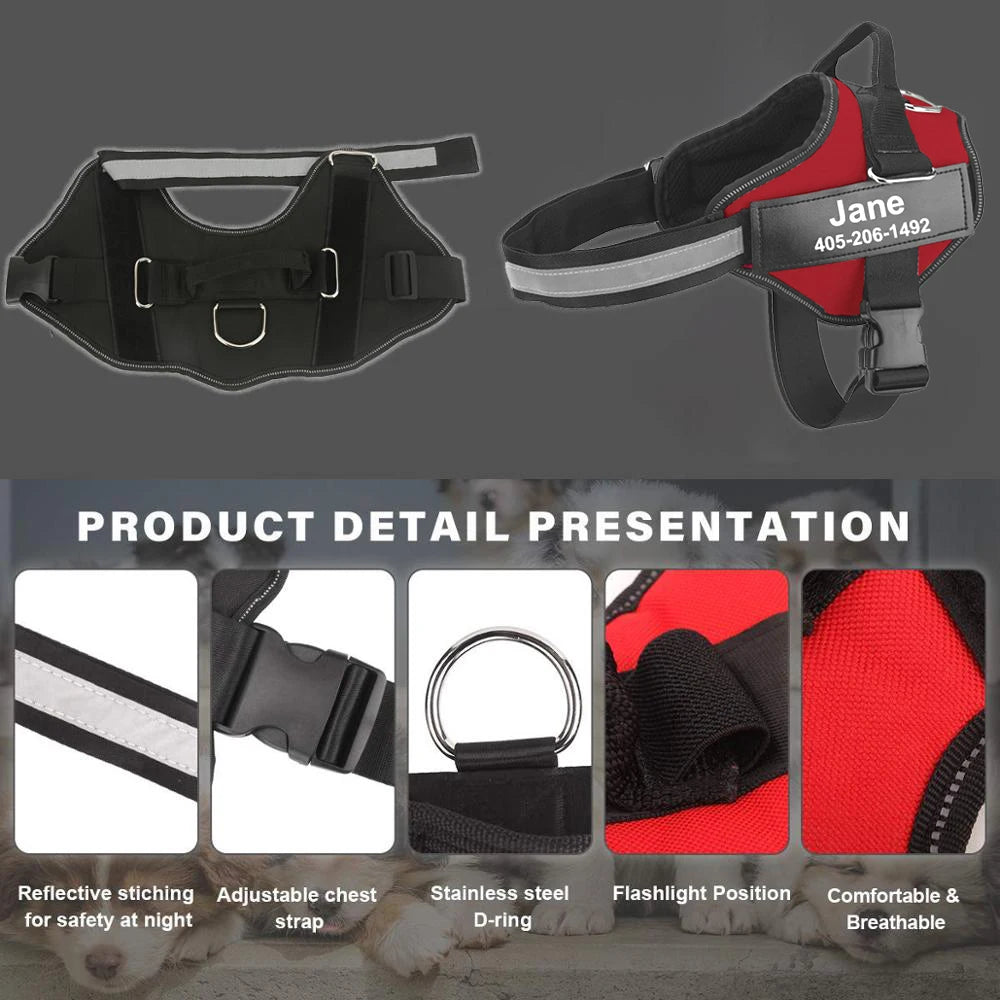 No-Pull Reflective Dog Harness – Adjustable Breathable Vest with Custom ID Patch