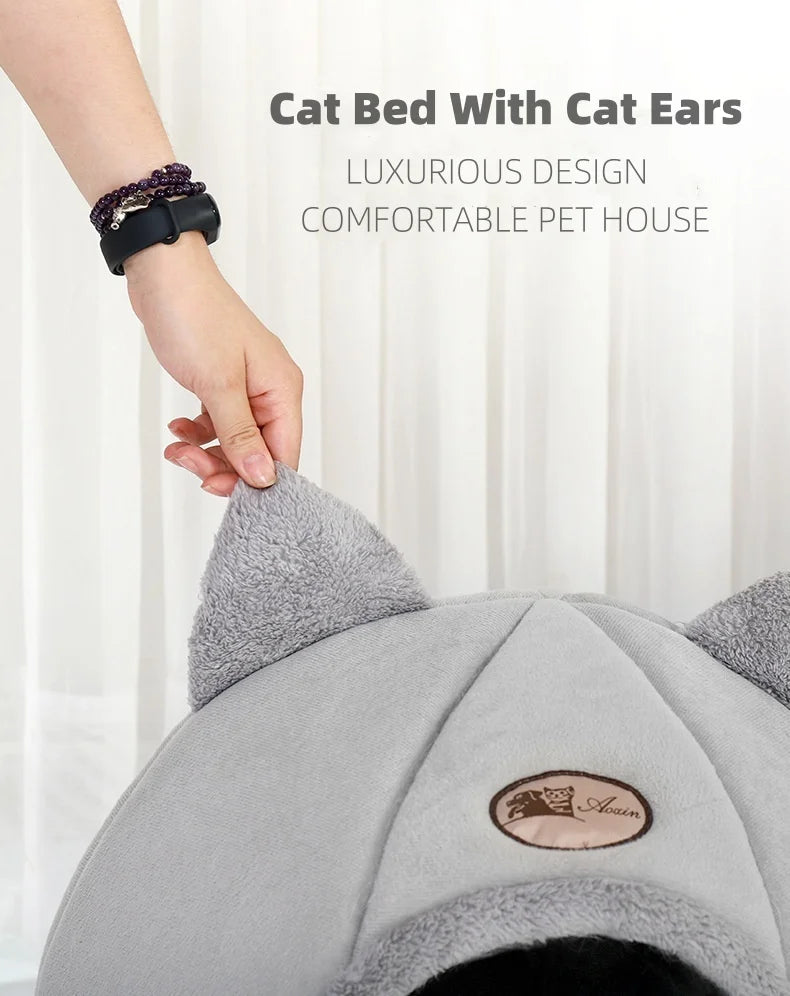 Cat Ear Pet Bed – Soft, Warm & Washable Bed for Small to Large Cats