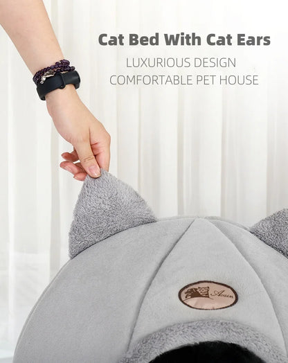 Cat Ear Pet Bed – Soft, Warm & Washable Bed for Small to Large Cats