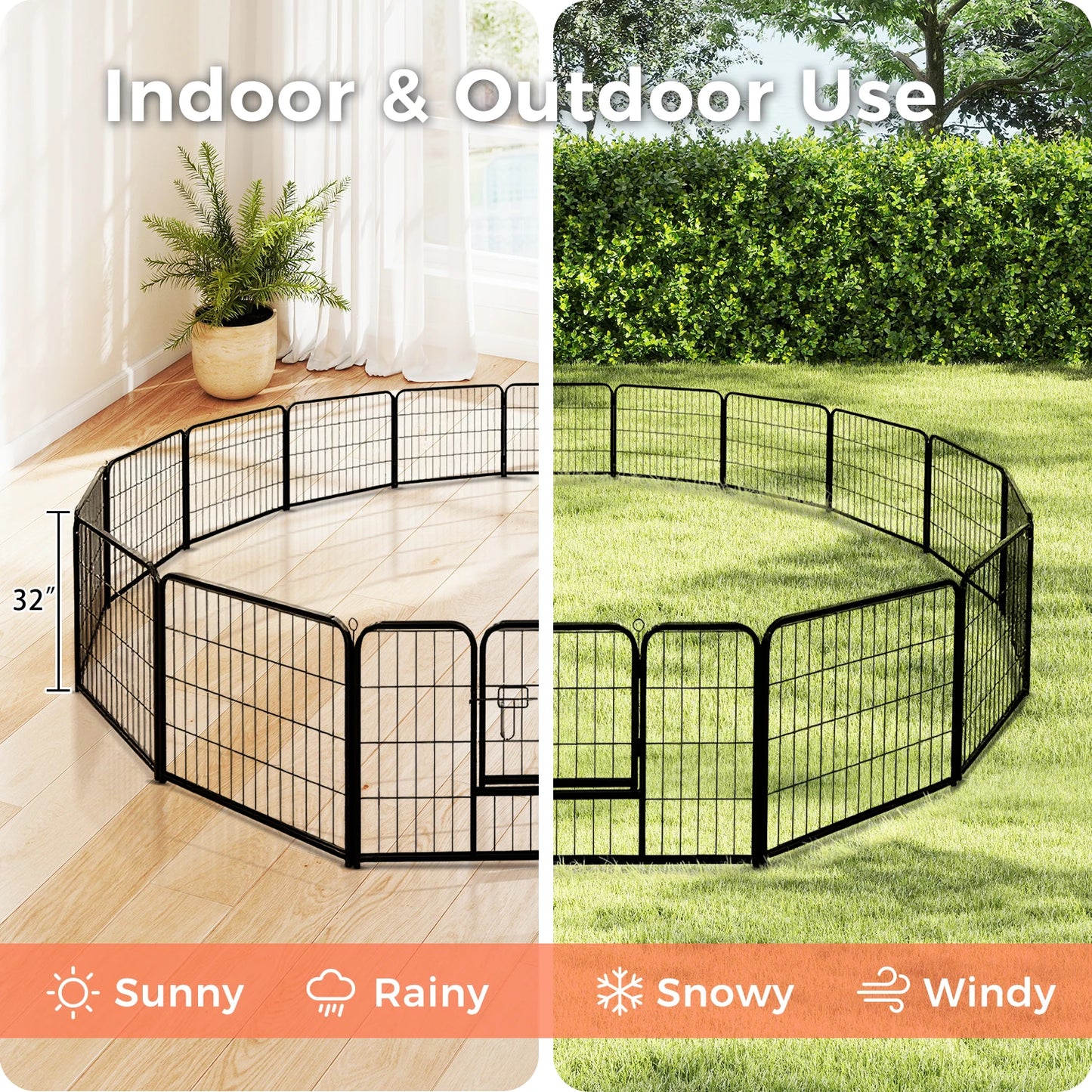 Foldable Metal Dog Playpen with Door – Indoor & Outdoor Puppy Fence