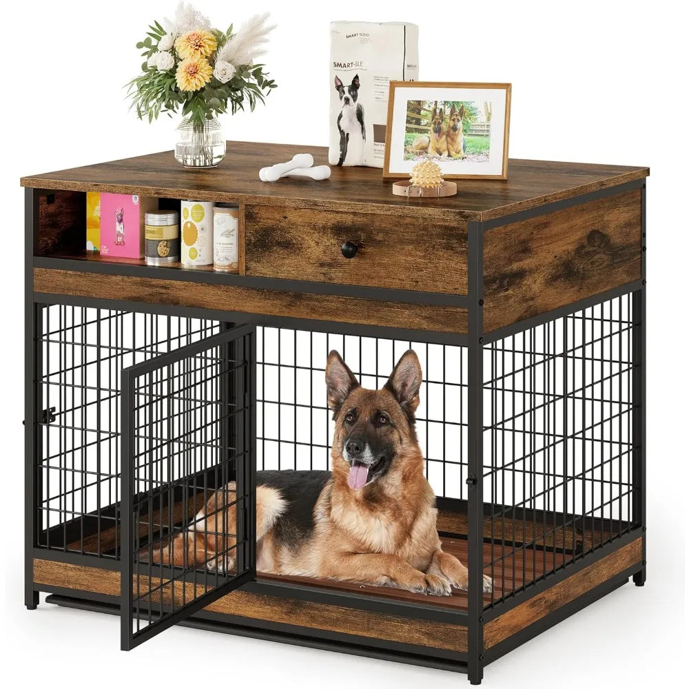 Large Wooden Dog Crate with Drawer – Heavy-Duty Indoor Cage
