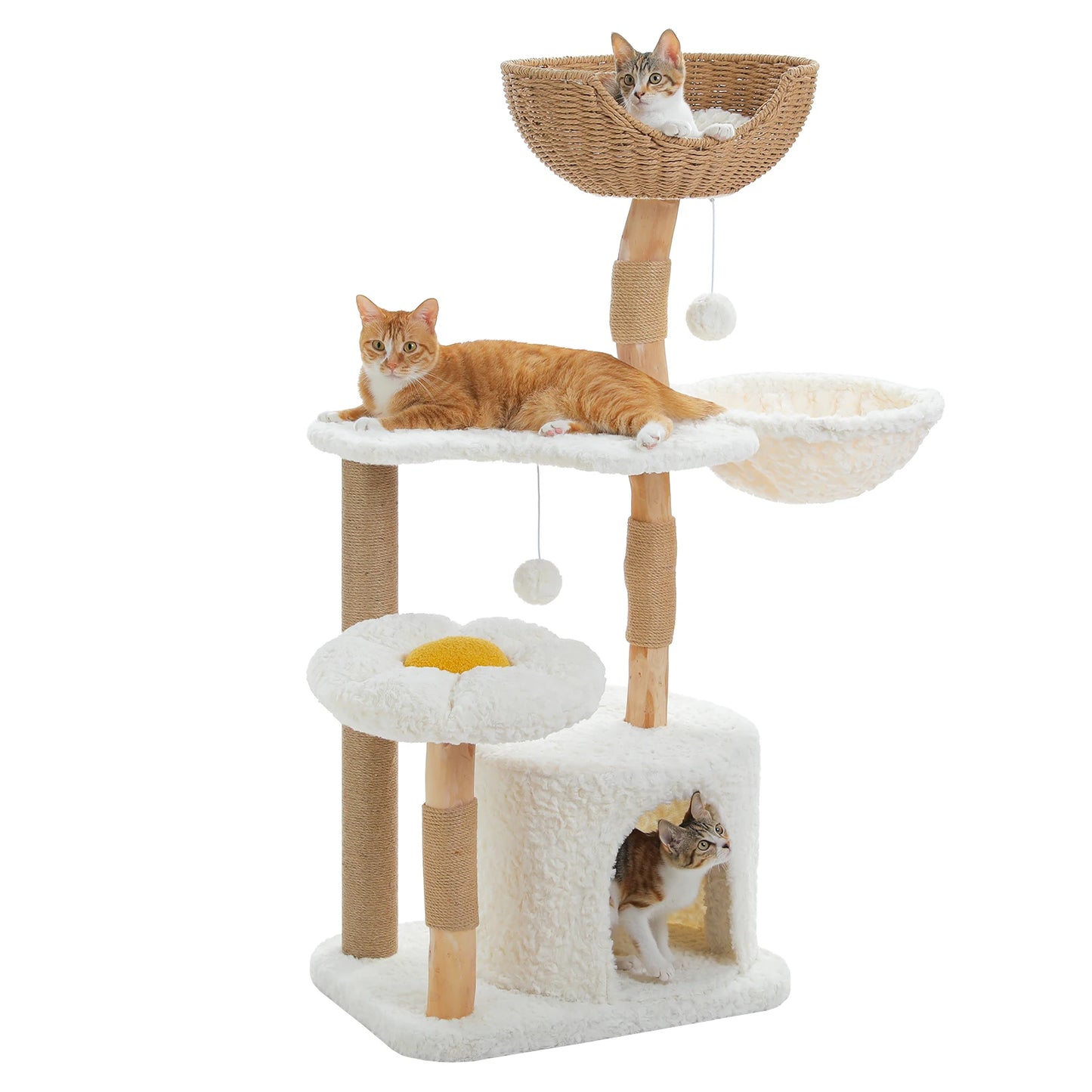 Modern Solid Wood Cat Tree – Spacious Tower with Condo, Perches & Interactive Toys