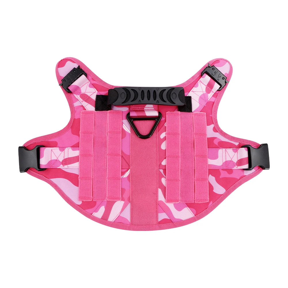 “Pink Camo Tactical Dog Harness – Adjustable Vest for Medium & Large Dogs”