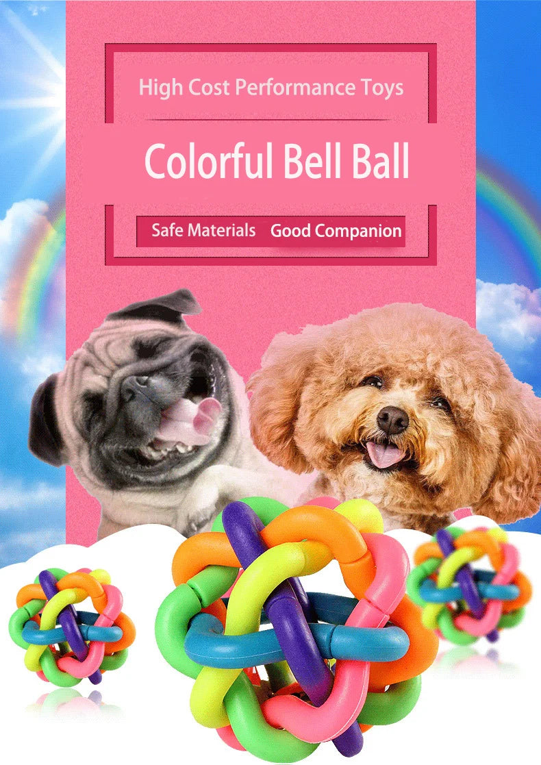 Colorful Bell Dog Ball – Bite-Resistant Rubber Fetch & Chew Toy