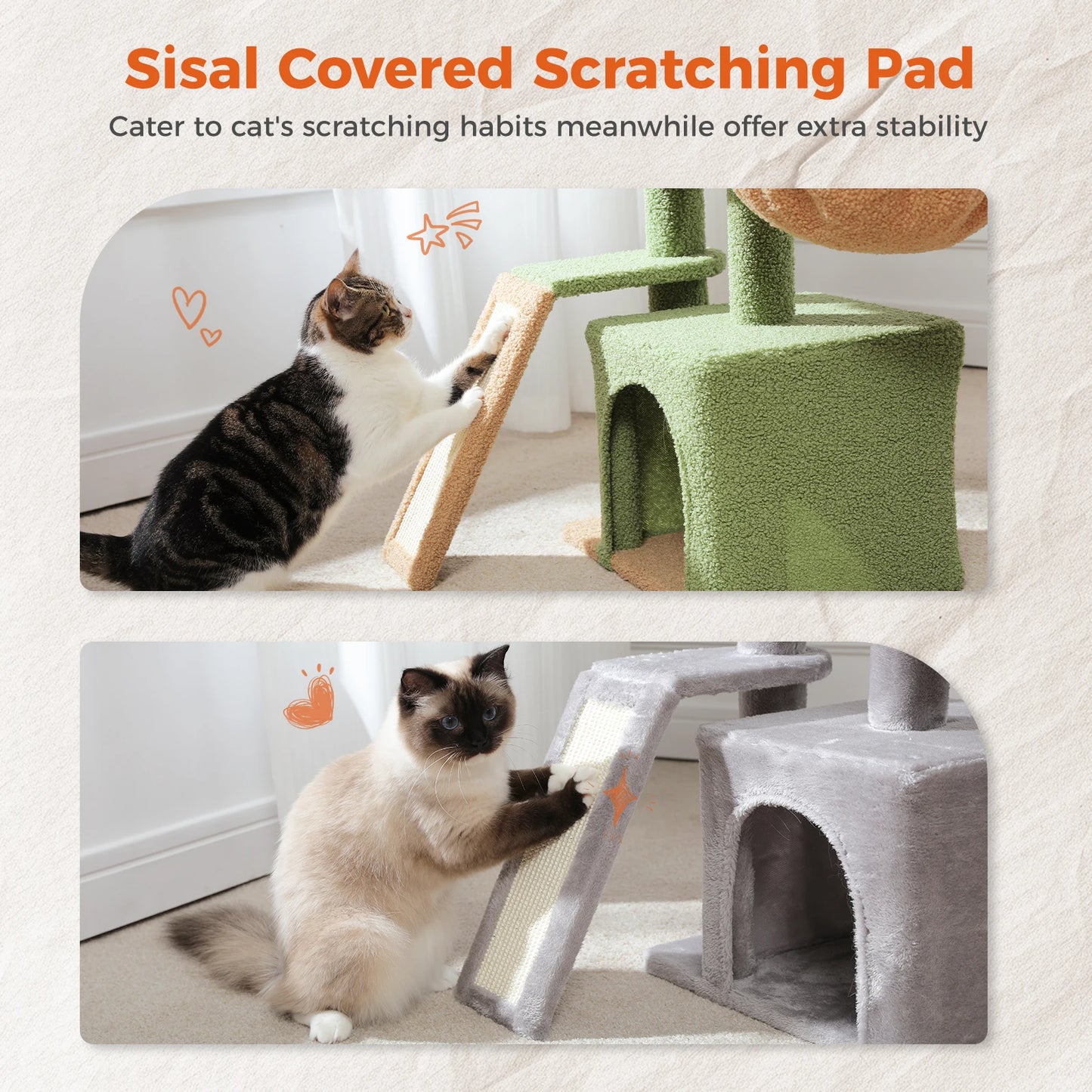 Cat Tree Tower – Cozy Condo, Wide Perch & Sisal Scratching Posts with Plush & Toy