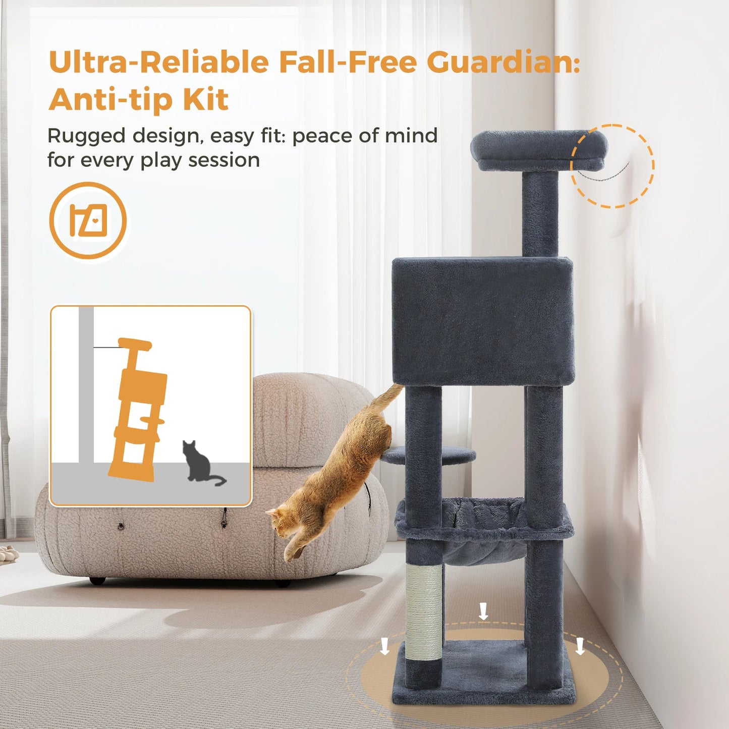 5-Level Cat Tree Tower – Plush Condo, Hammock & Sisal Scratching Posts