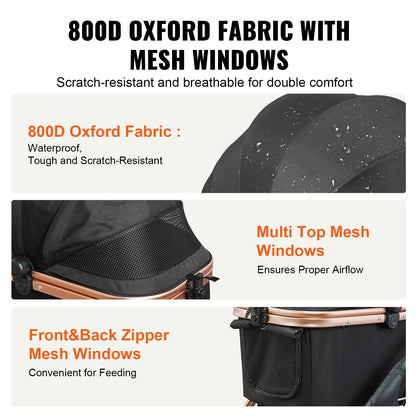 Foldable Pet Stroller with Detachable Carrier for Dogs