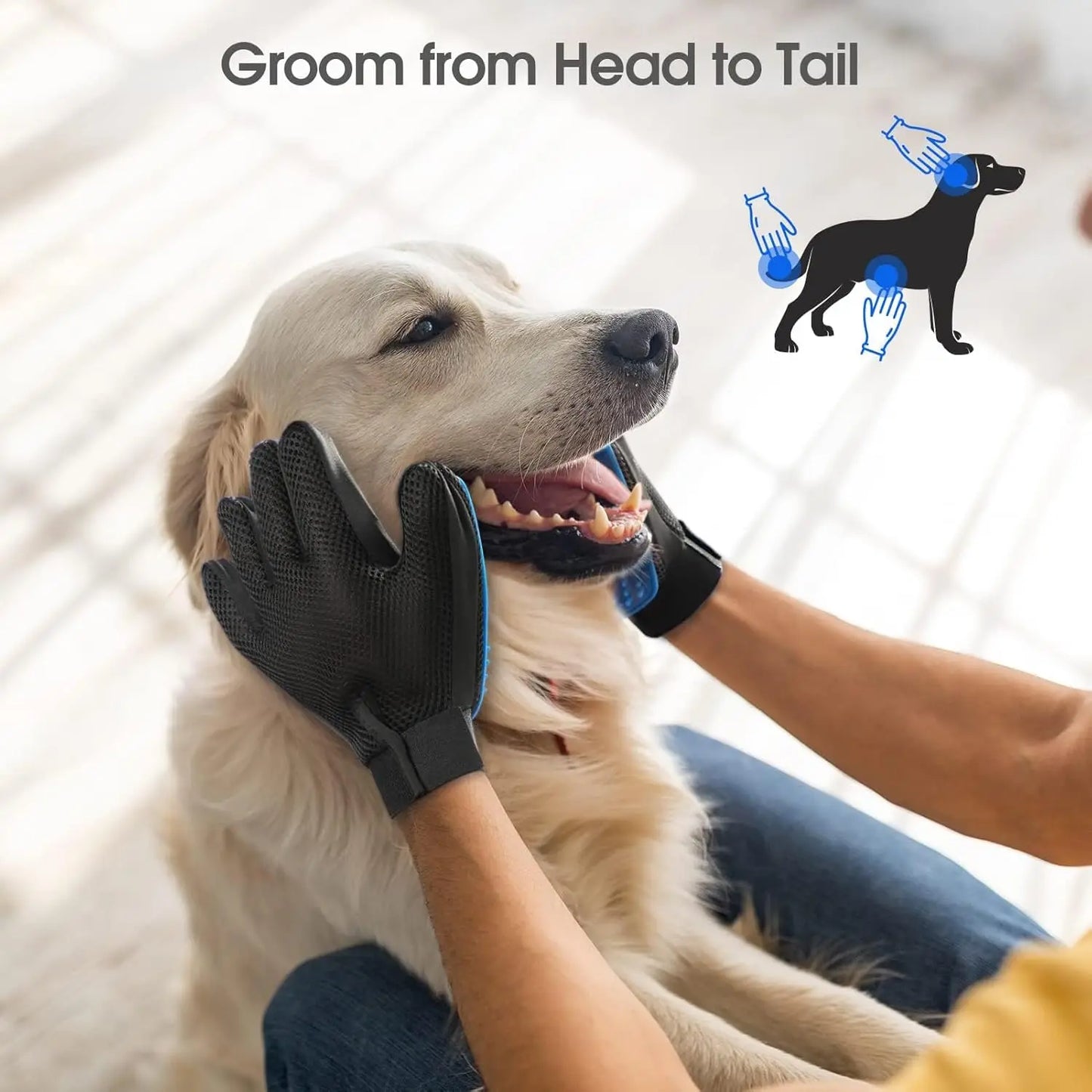 Pet Hair Remover Gloves – Shedding Brush for Dogs, Cats & Horses (1 Pair, Blue)