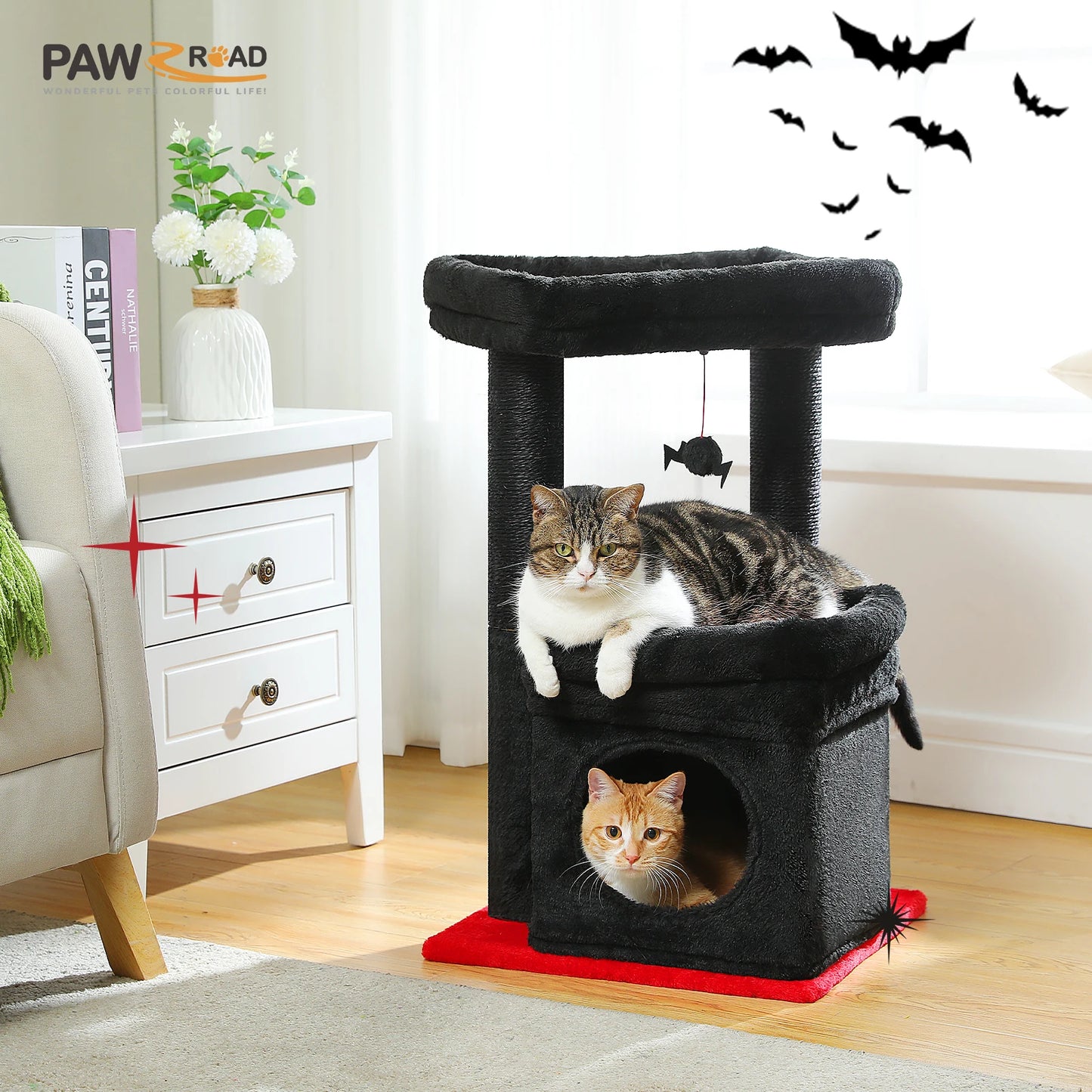 Cat Tree Tower – Cozy Condo, Wide Perch & Sisal Posts with Plush & Pom-Pom Toy