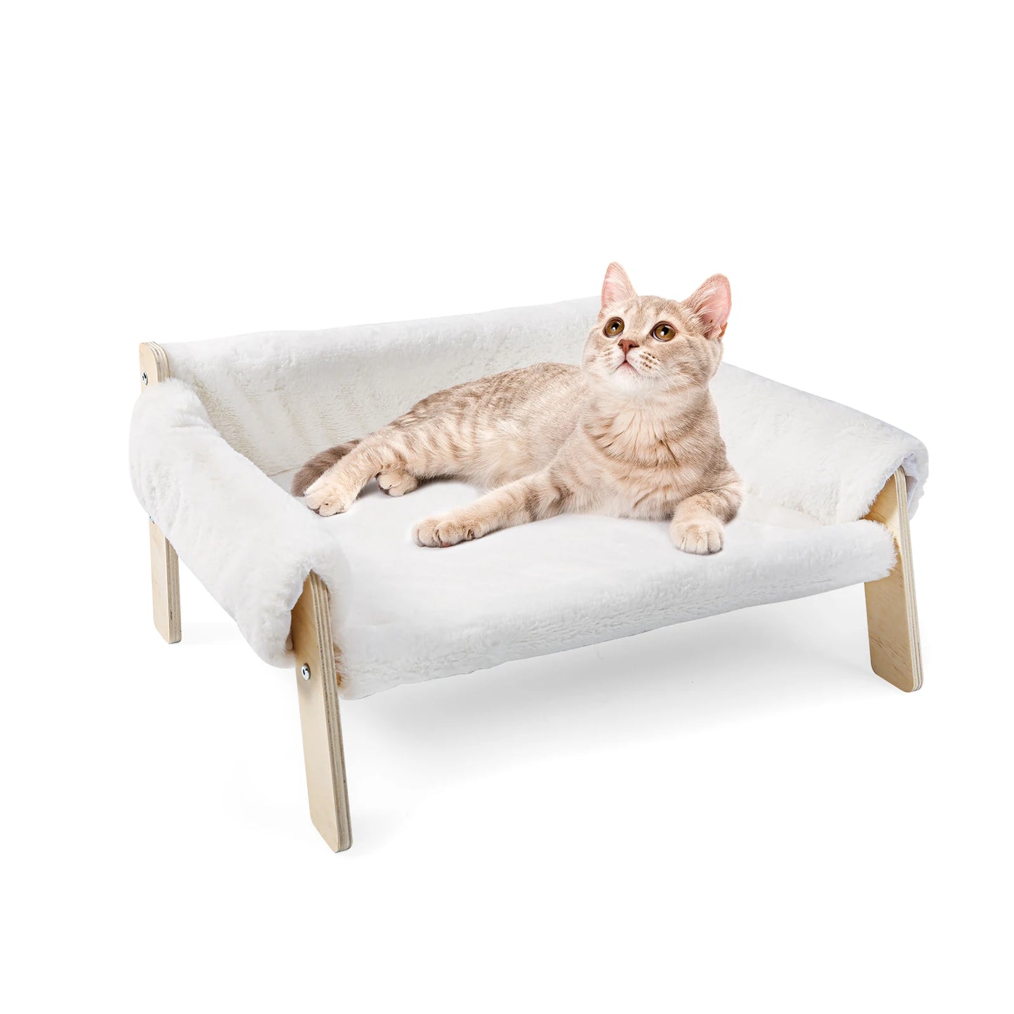 Luxury Raised Cat Sofa Bed with Plush Cushion & Wooden Legs