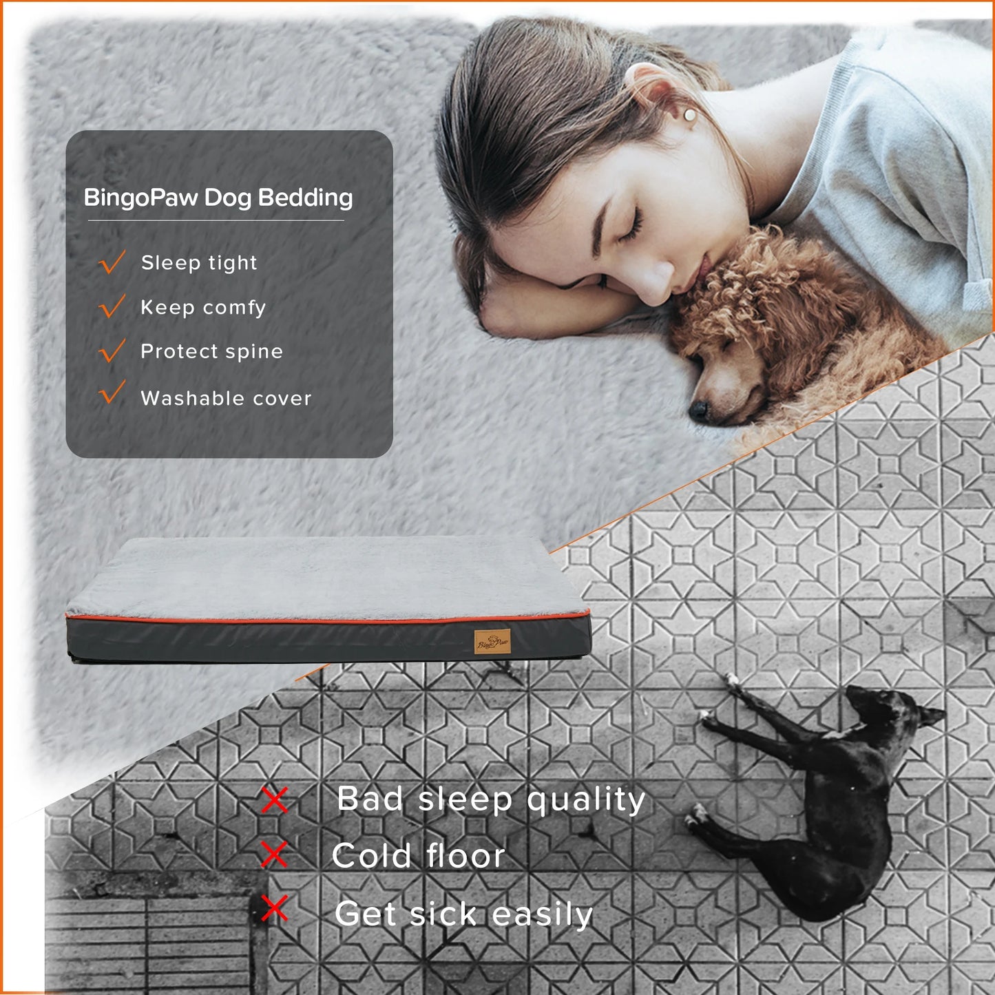 Orthopedic Memory Foam Dog Bed with Waterproof Washable Cover
