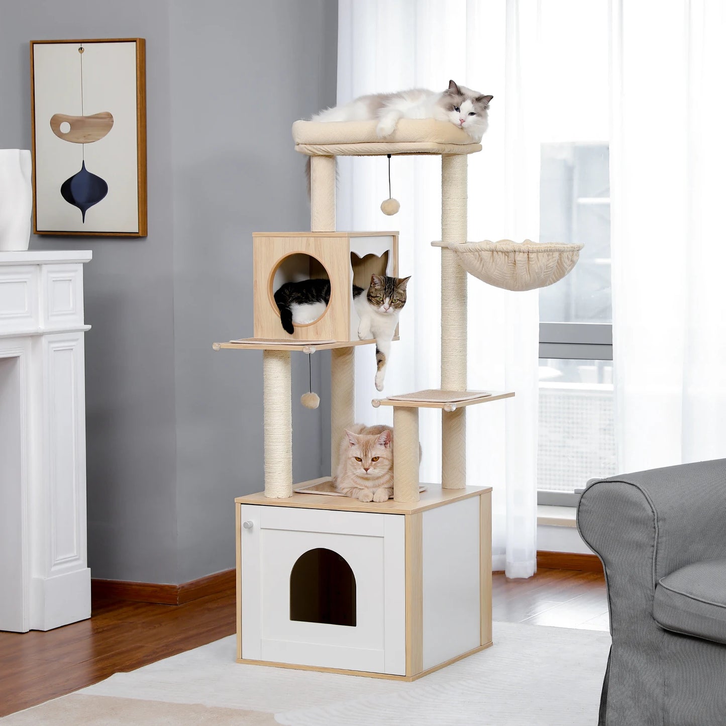 Multi-Level Cat Tree with Condo, Hammock & Scratching Posts