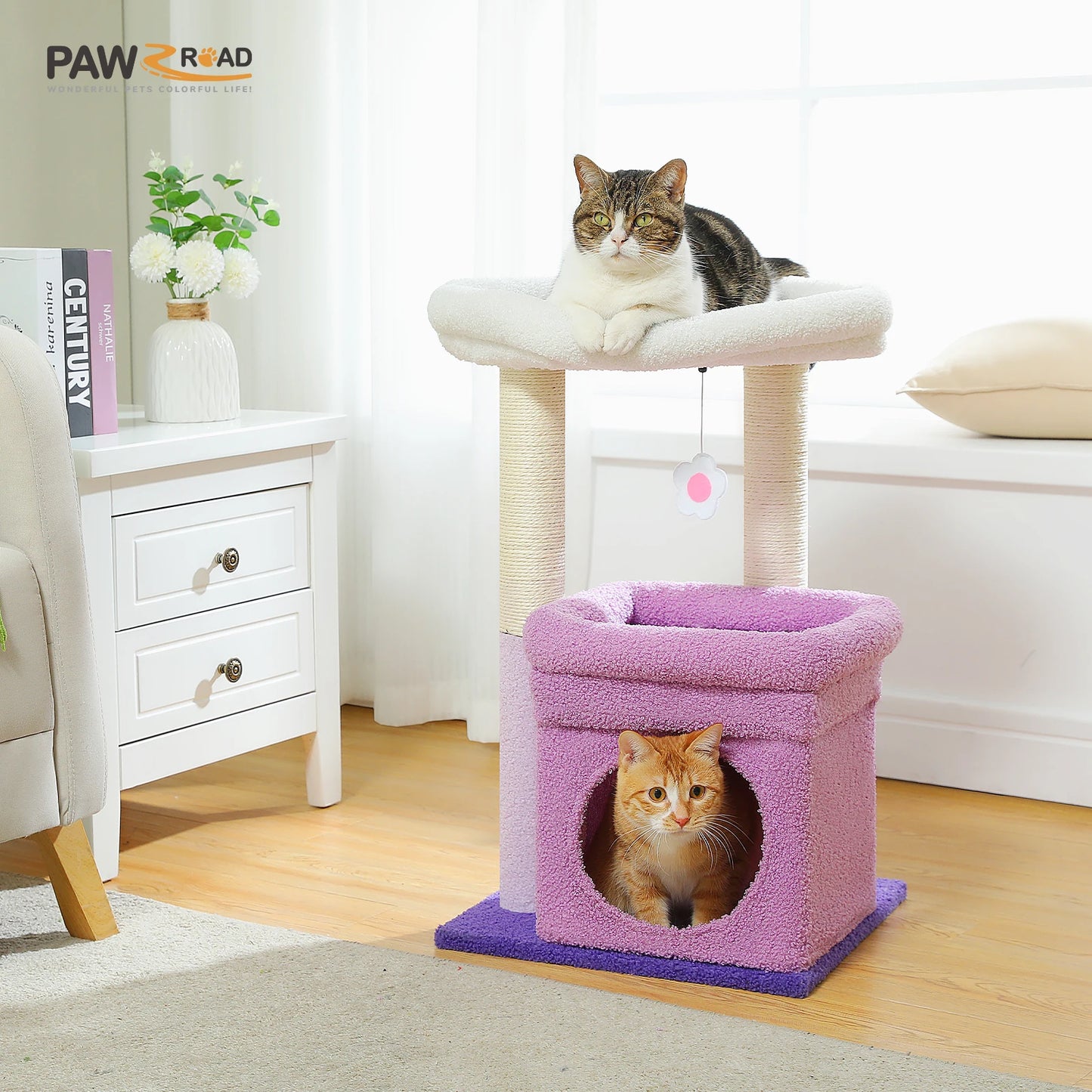 Cat Tree Tower – Cozy Condo, Wide Perch & Sisal Posts with Plush & Pom-Pom Toy