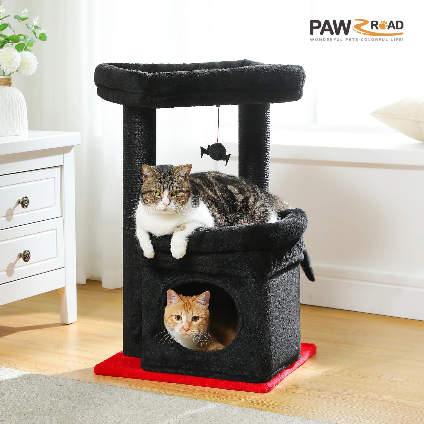 Cat Tree Tower – Cozy Condo, Wide Perch & Sisal Posts with Plush & Pom-Pom Toy