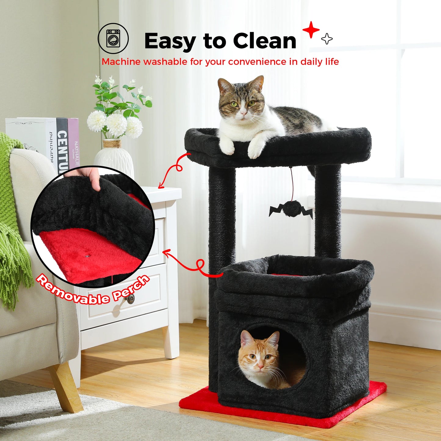 Cat Tree Tower – Cozy Condo, Wide Perch & Sisal Posts with Plush & Pom-Pom Toy