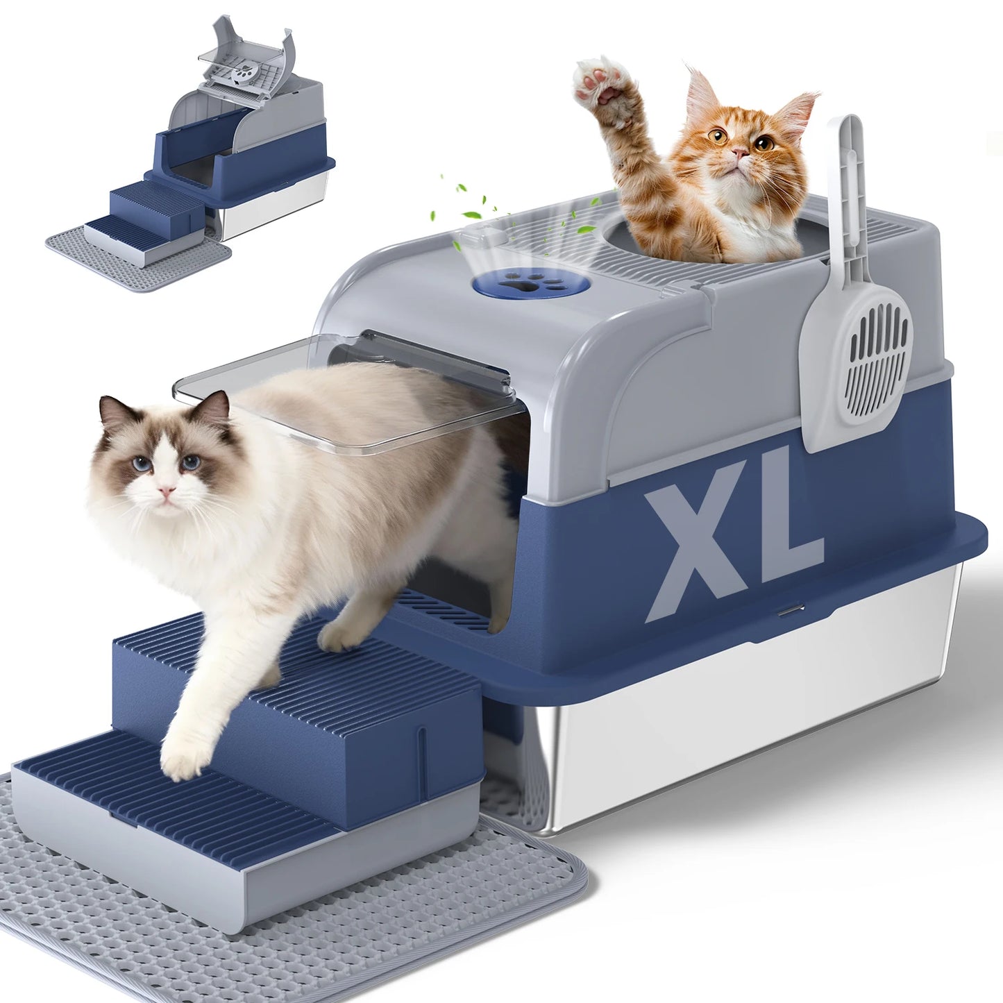 Stainless Steel Cat Litter Box – Non-Stick, Odor Control with Lid & Scoop