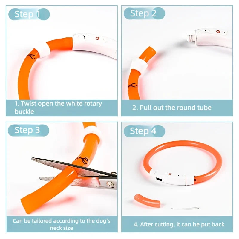 LED Dog Collar USB Rechargeable Adjustable Glowing Reflective Night Safety Collar