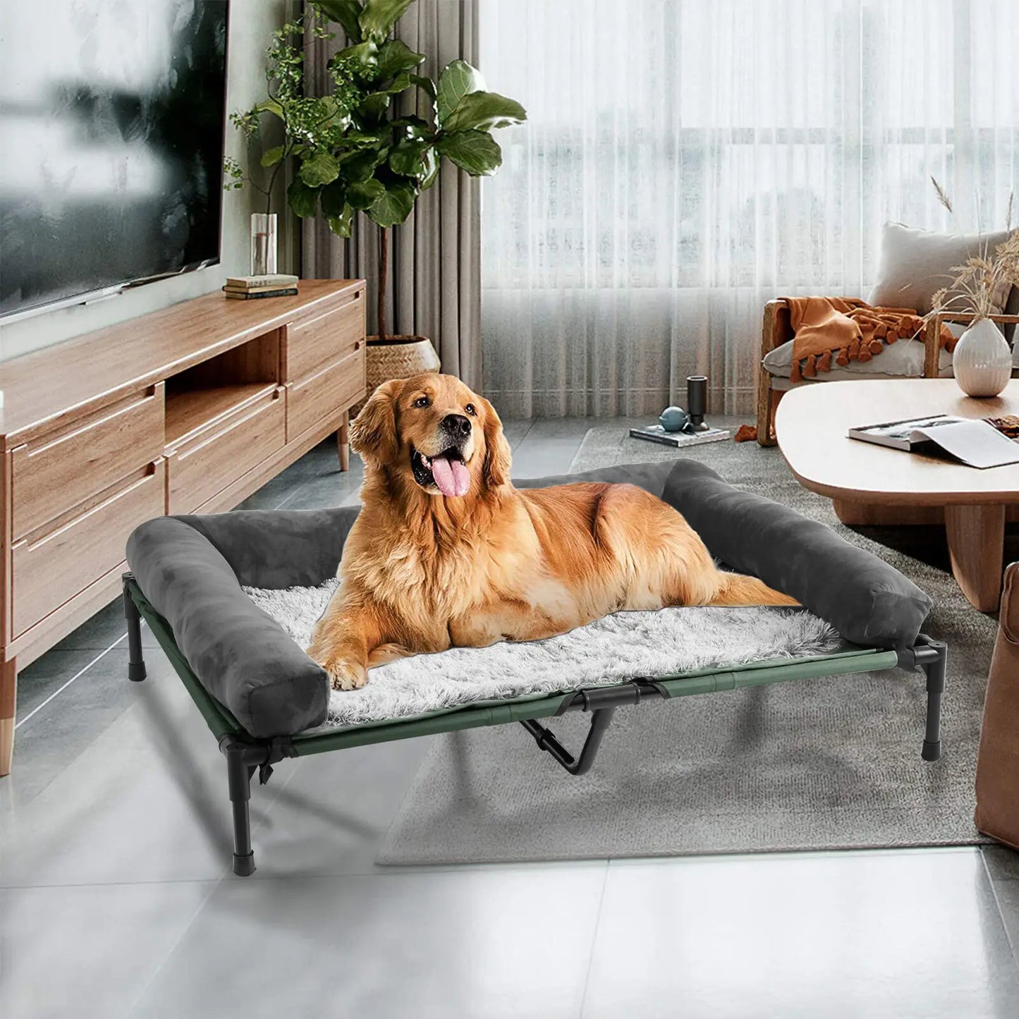 Elevated Dog Bed with Cooling Mesh & Plush Bolster Cushion