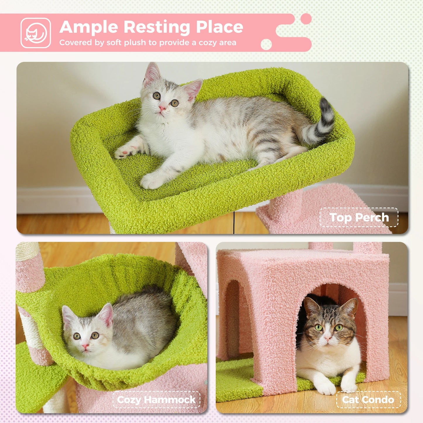 Cat Tree Tower – Cozy Condo, Wide Perch & Sisal Scratching Posts with Plush & Toy