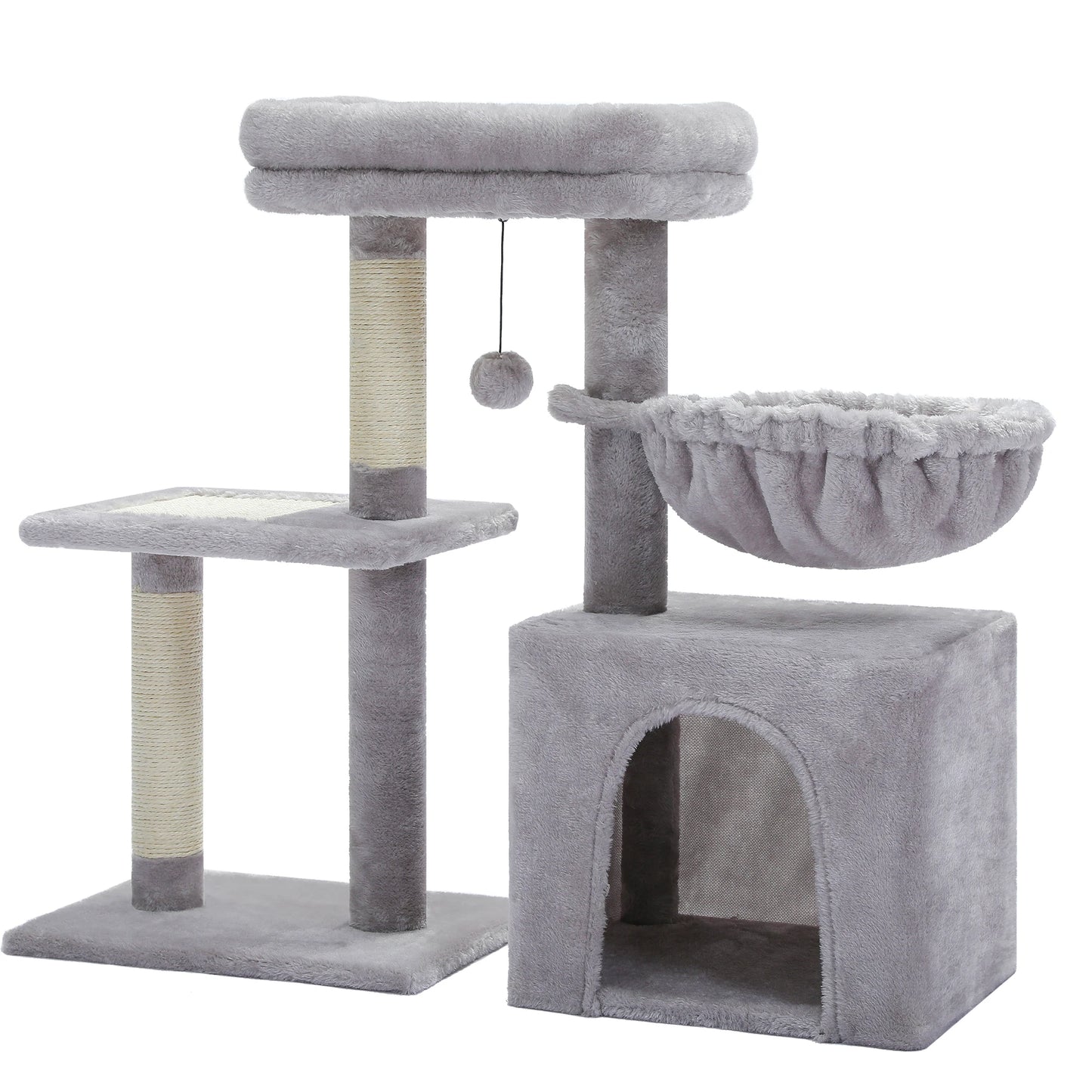 Cat Tree Tower – Cozy Condo, Wide Perch & Sisal Scratching Posts with Plush & Toy