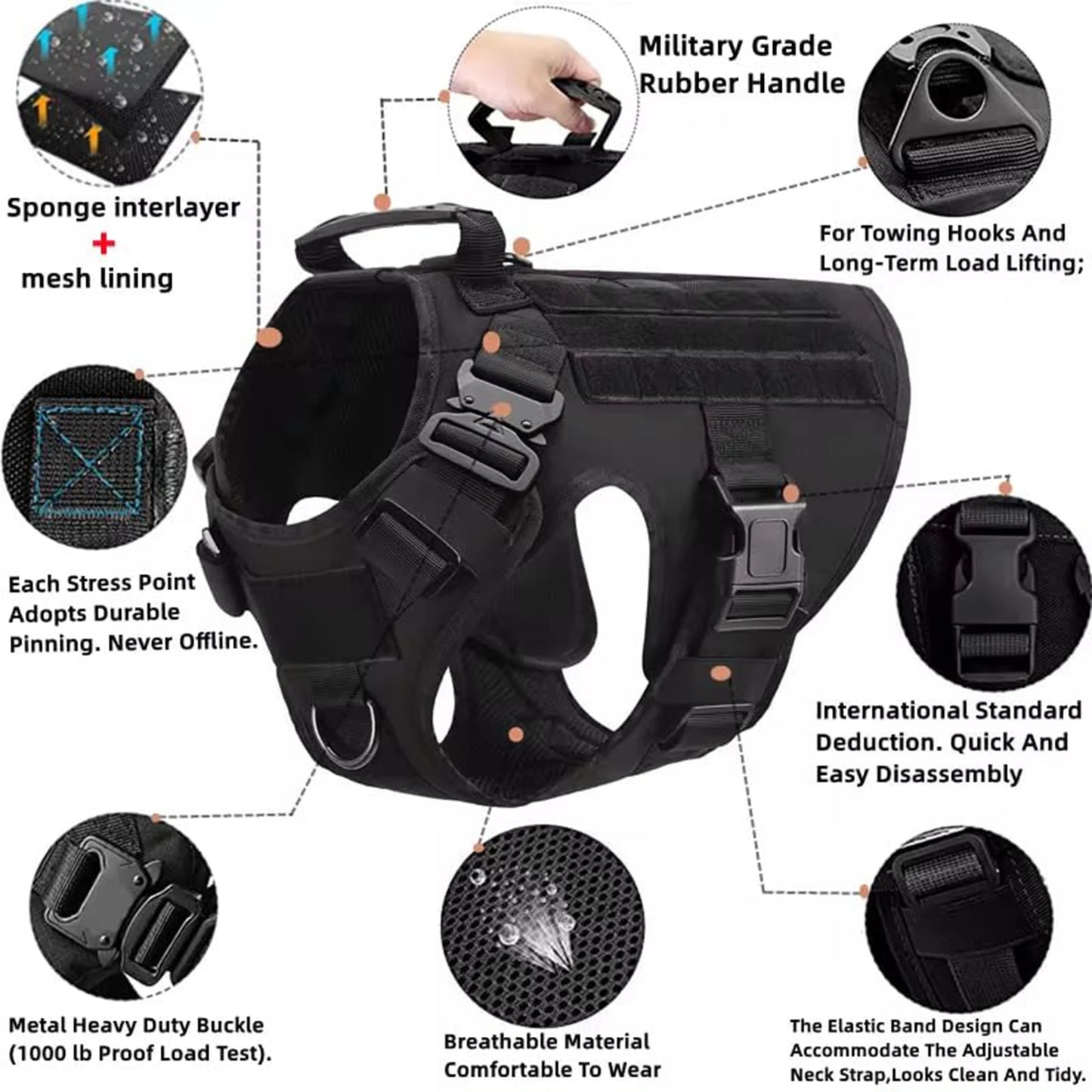 Tactical Dog Harness with Molle – For Medium & Large Dogs