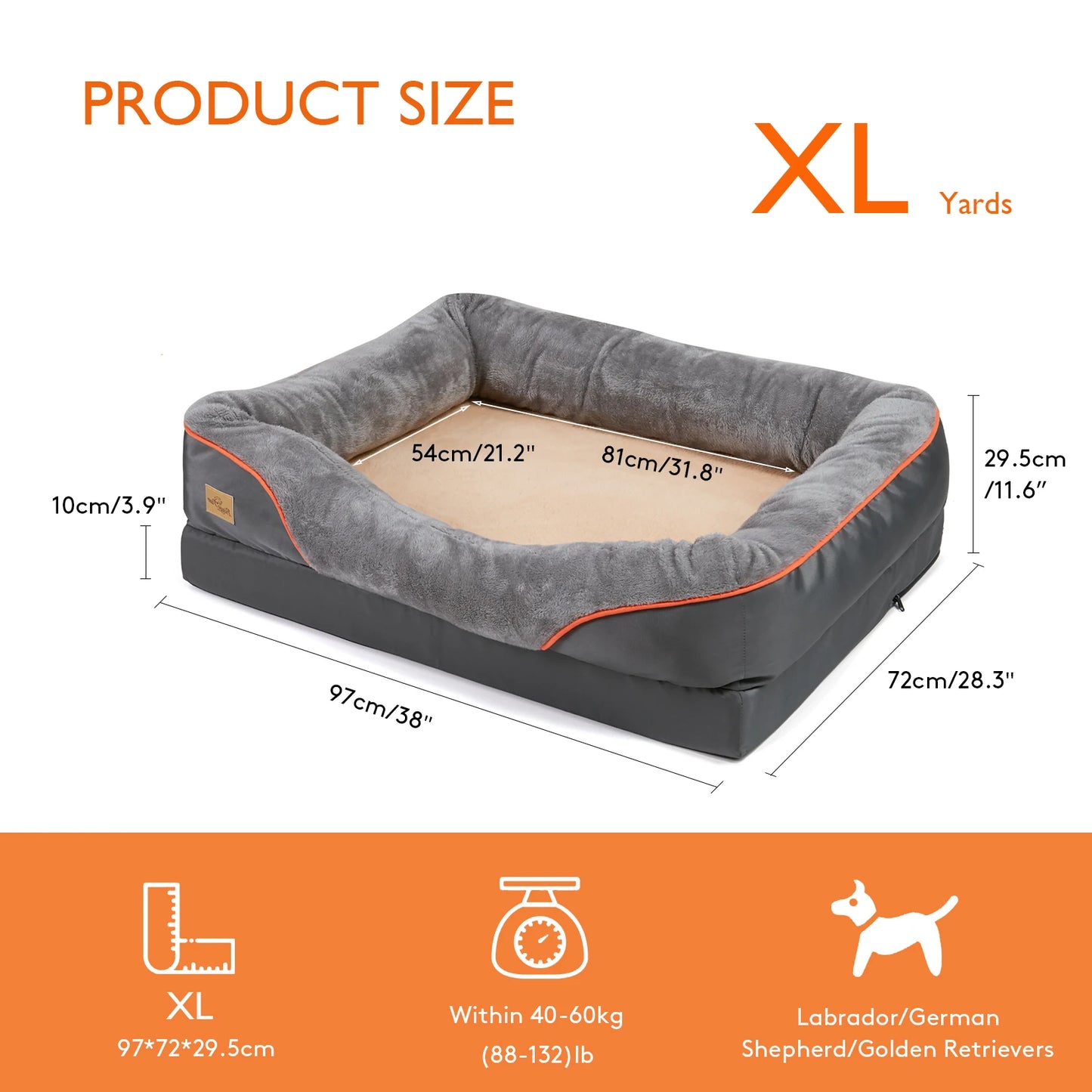 Jumbo Orthopedic Dog Sofa Bed with Memory Foam & Waterproof Cushion