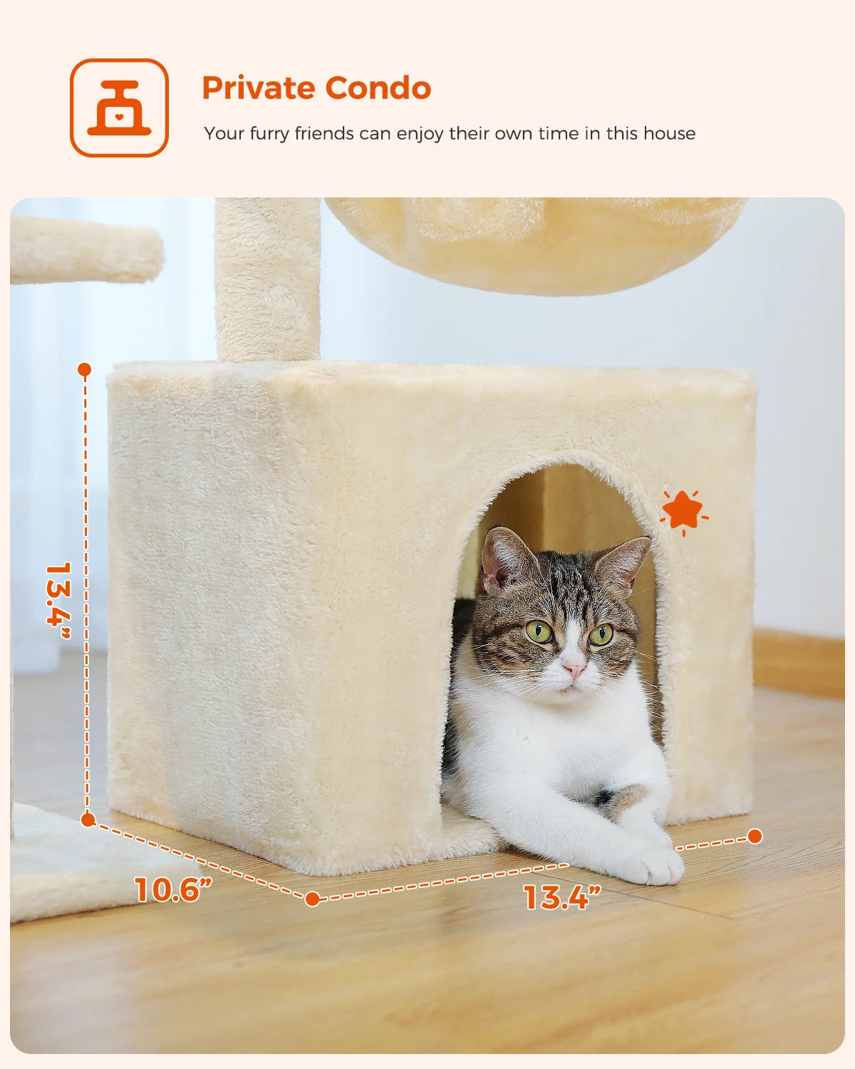 Cat Tree Tower – Cozy Condo, Wide Perch & Sisal Scratching Posts with Plush & Toy