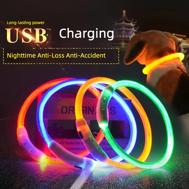 LED Dog Collar USB Rechargeable Adjustable Glowing Reflective Night Safety Collar