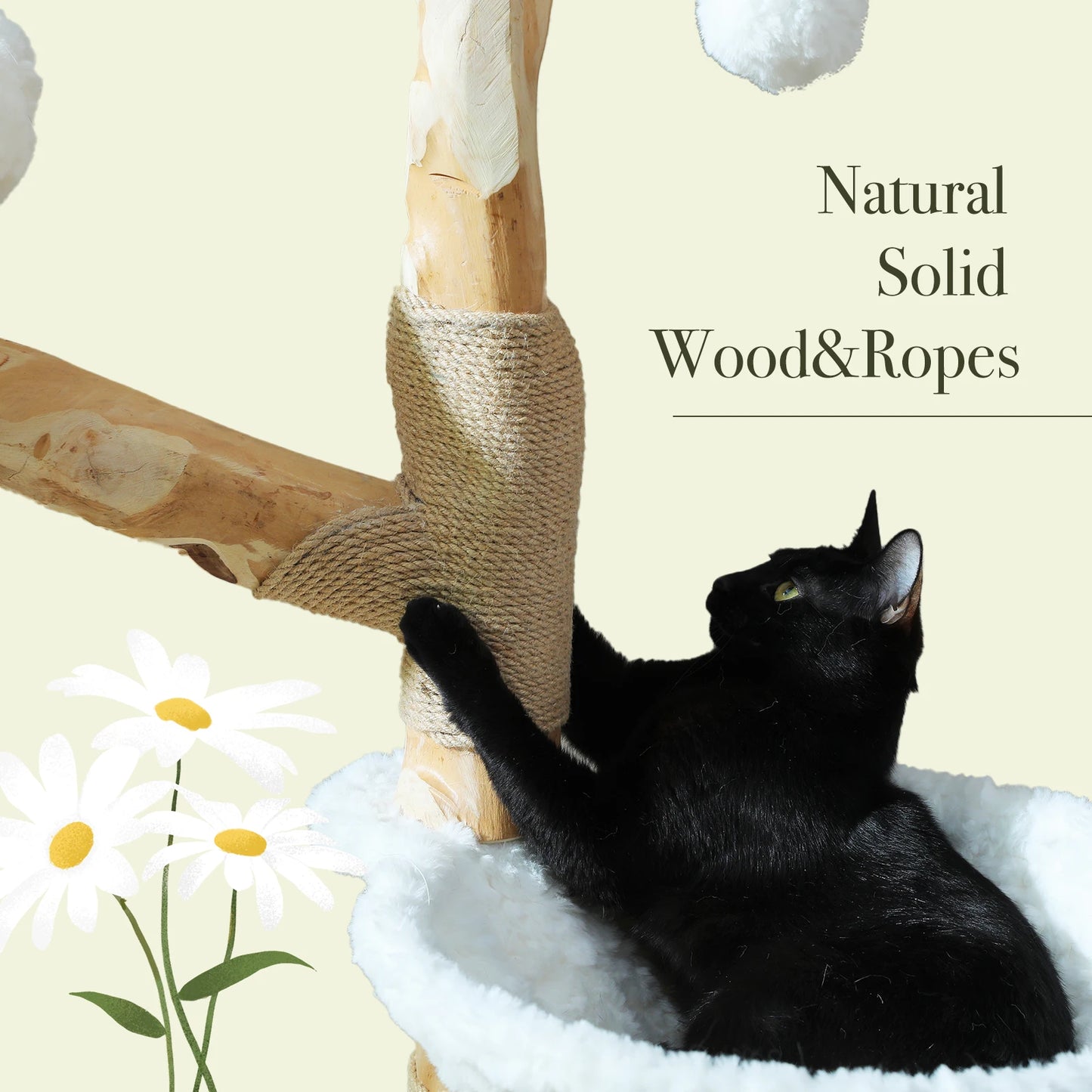 Modern Solid Wood Cat Tree – Spacious Tower with Condo, Perches & Interactive Toys