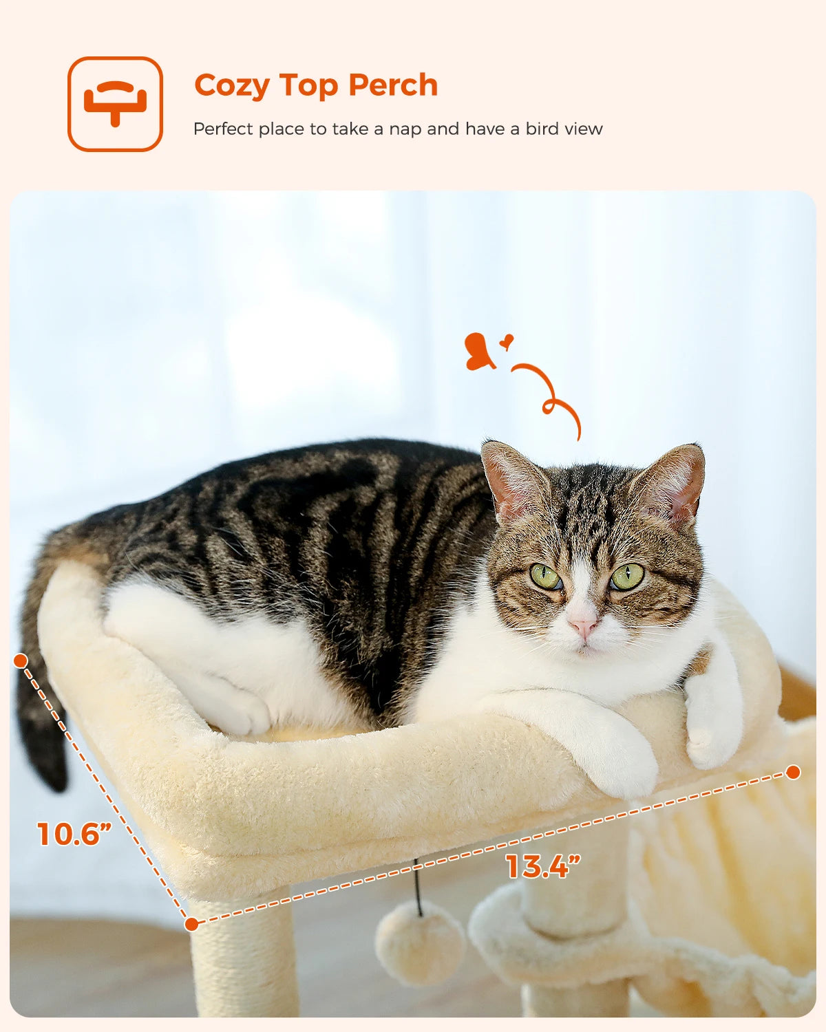 Cat Tree Tower – Cozy Condo, Wide Perch & Sisal Scratching Posts with Plush & Toy