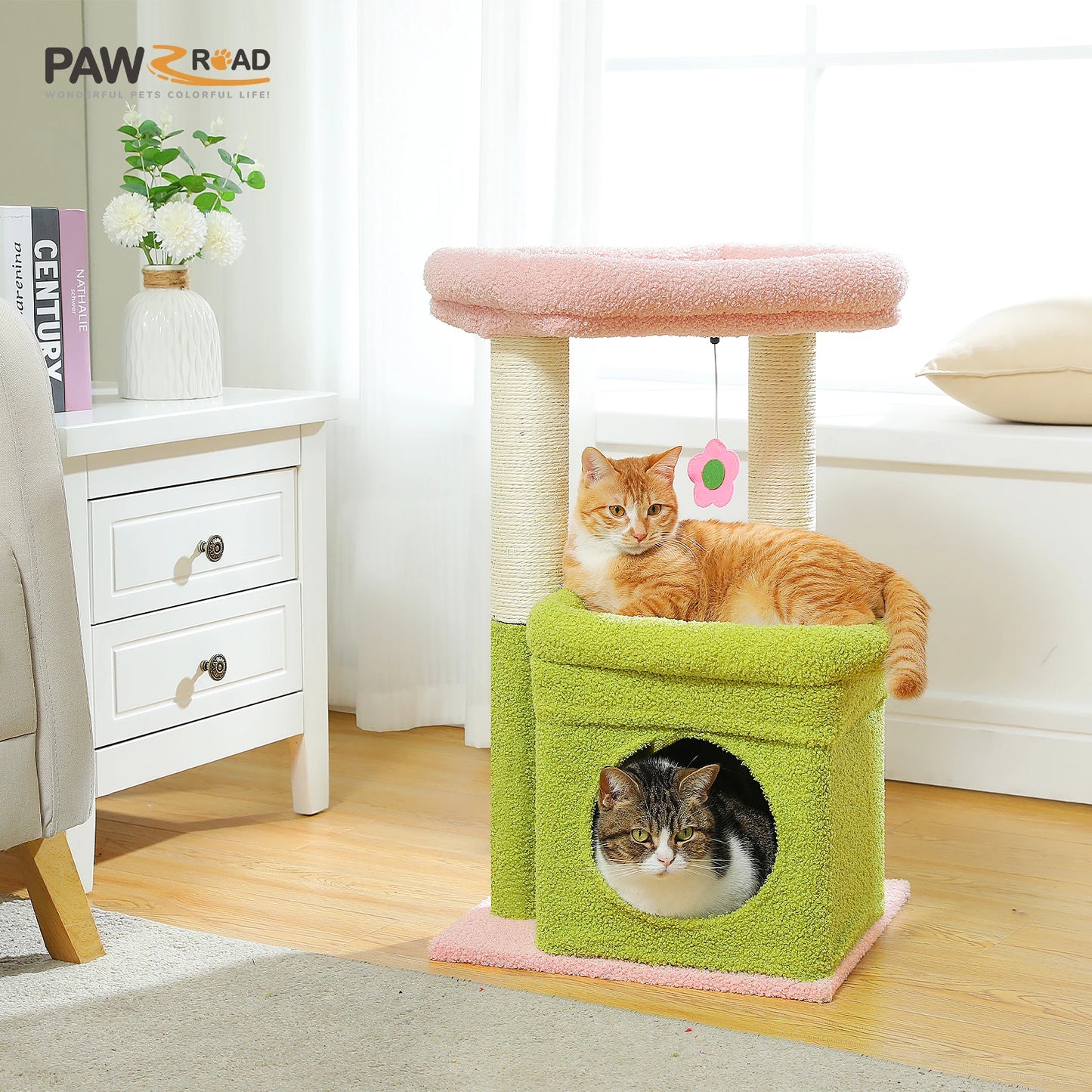 Cat Tree Tower – Cozy Condo, Wide Perch & Sisal Posts with Plush & Pom-Pom Toy