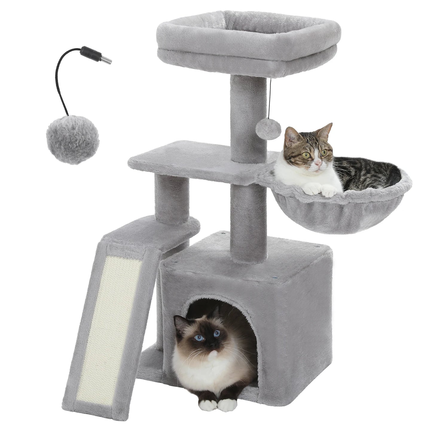 Cat Tree Tower – Cozy Condo, Wide Perch & Sisal Scratching Posts with Plush & Toy