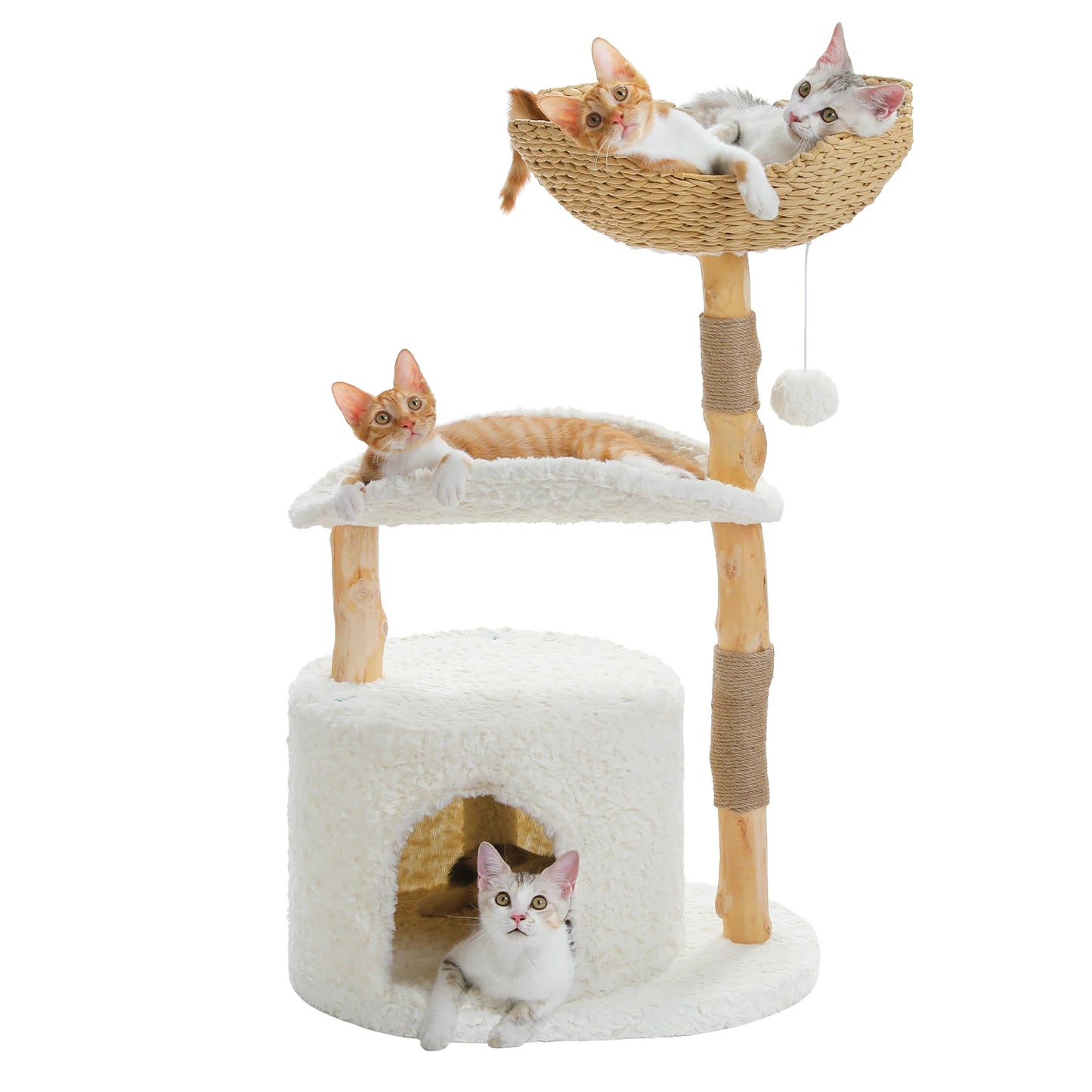 Modern Solid Wood Cat Tree – Spacious Tower with Condo, Perches & Interactive Toys