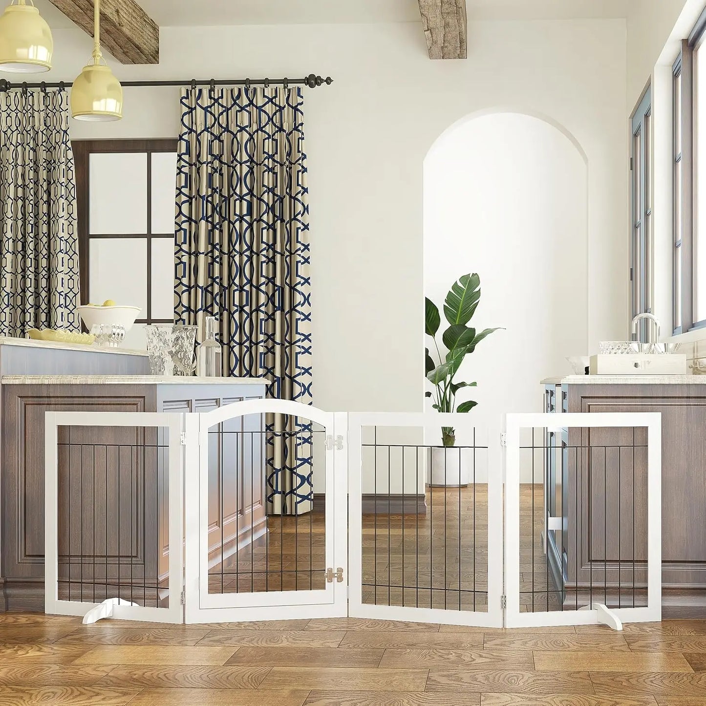 Extra Wide Dog Gate with Door – Freestanding Pet Gate