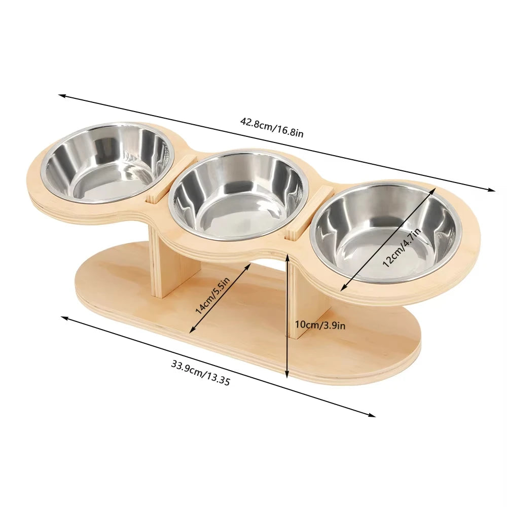 15° Tilted Cat Bowls – Adjustable Raised Feeder with 3 Stainless Steel Bowls for Cats & Small Dogs