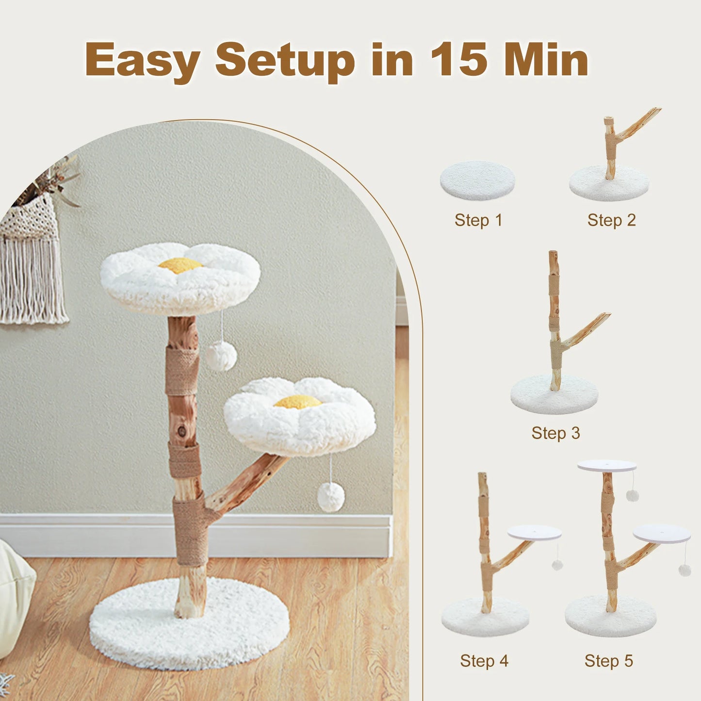 Modern Solid Wood Cat Tree – Spacious Tower with Condo, Perches & Interactive Toys