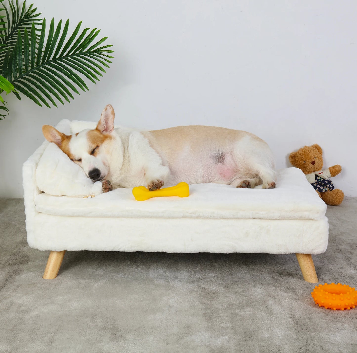 Nordic Elevated Pet Bed – Wooden Leg Sofa for Small Dogs & Cats