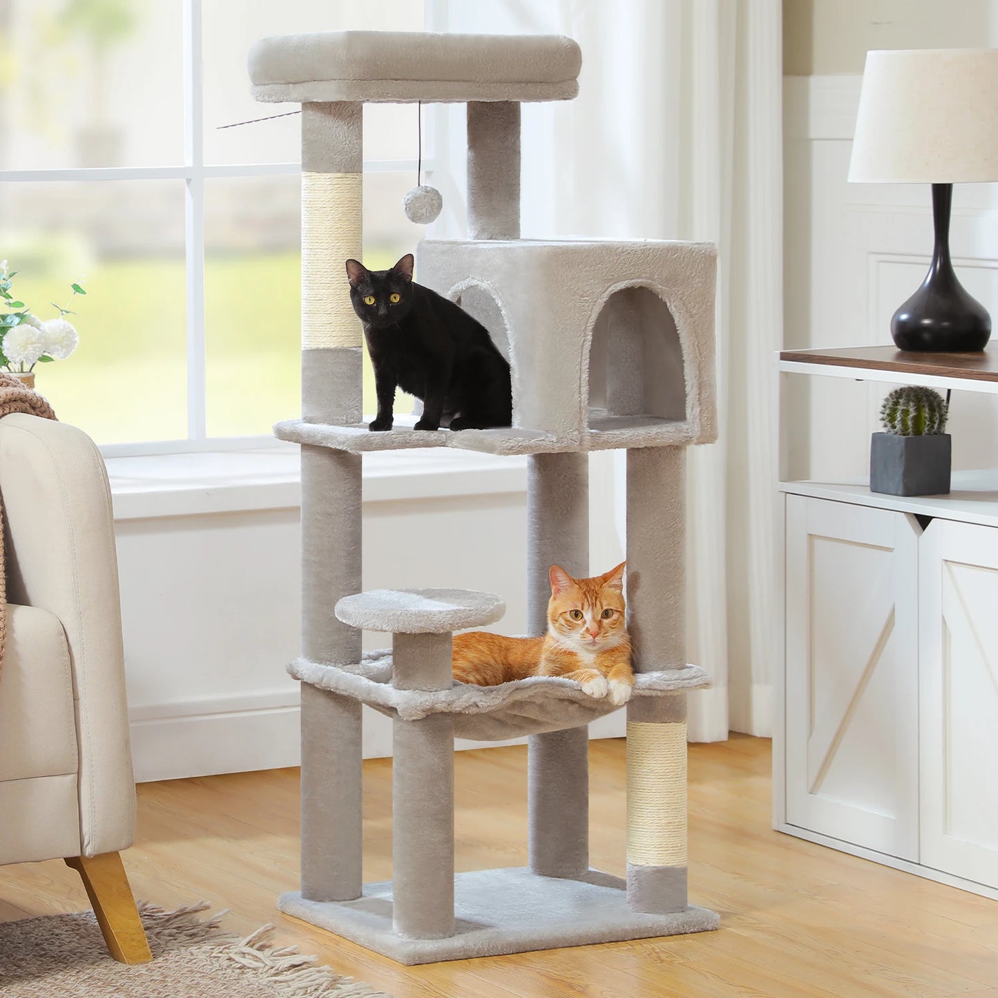 5-Level Cat Tree Tower – Plush Condo, Hammock & Sisal Scratching Posts