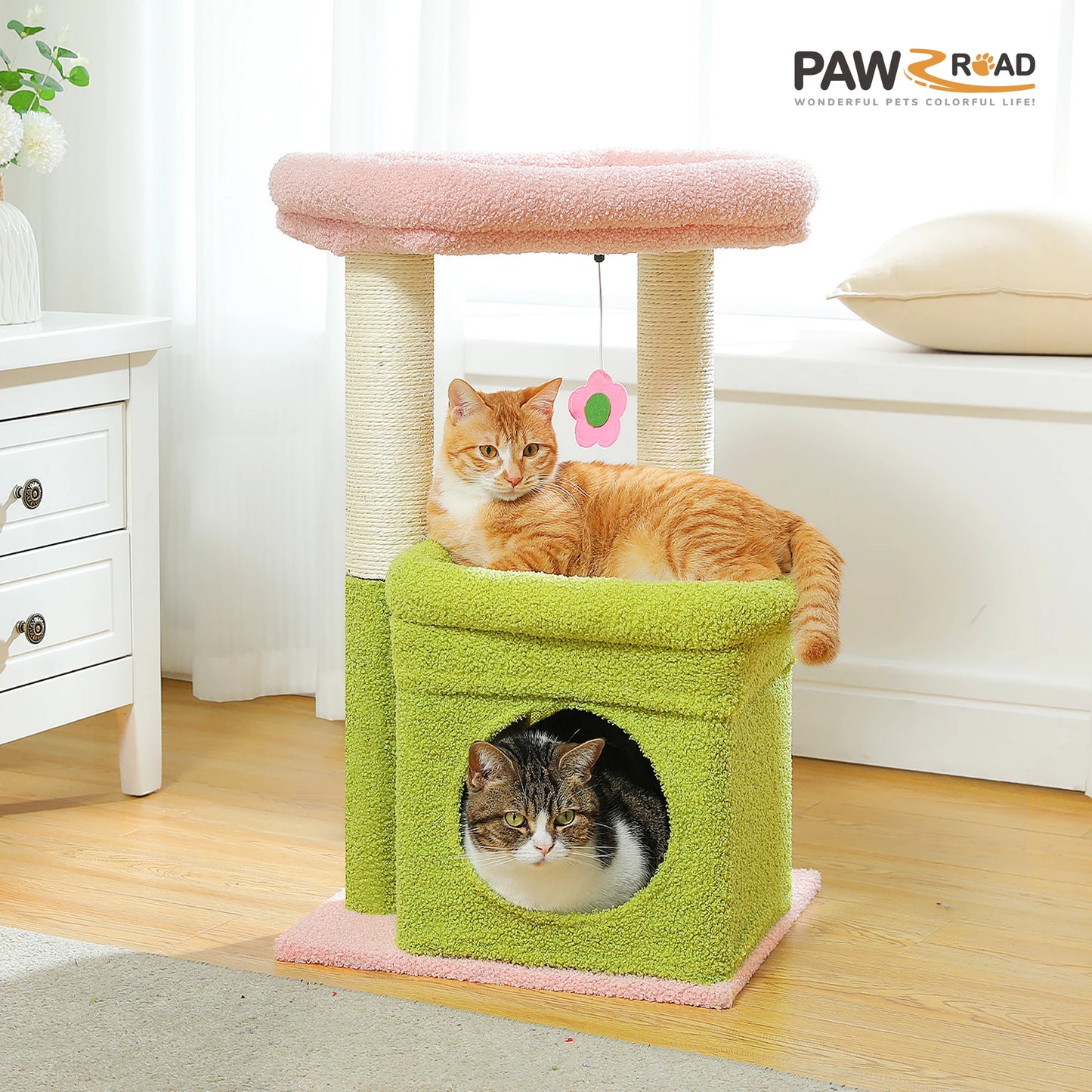 Cat Tree Tower – Cozy Condo, Wide Perch & Sisal Posts with Plush & Pom-Pom Toy