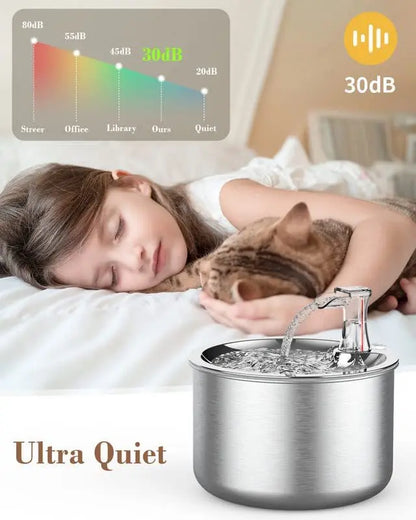 2L Stainless Steel Automatic Cat Water Fountain with Floaters